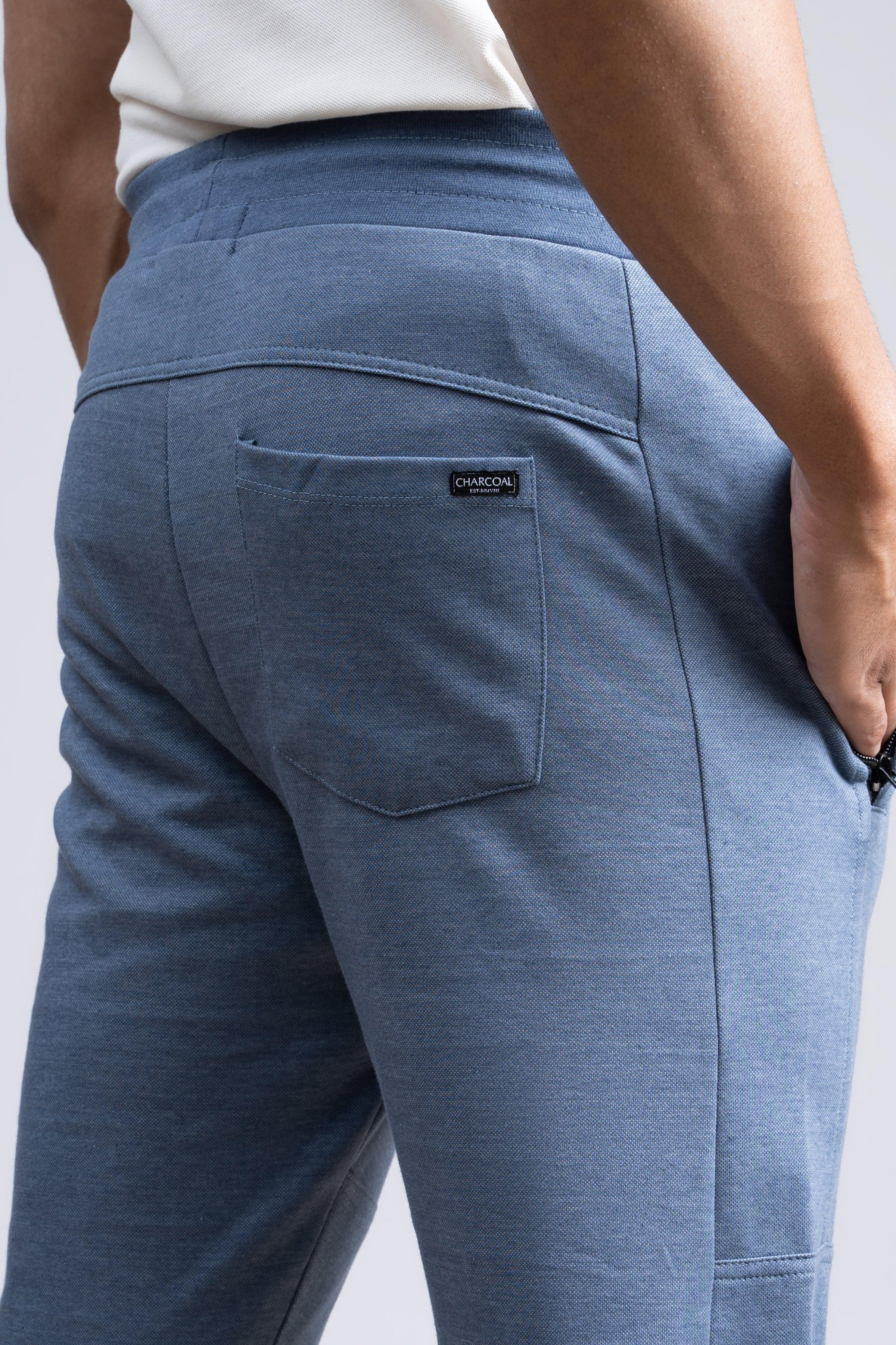 PIQUE INTERLOCK TROUSER BLUE at Charcoal Clothing