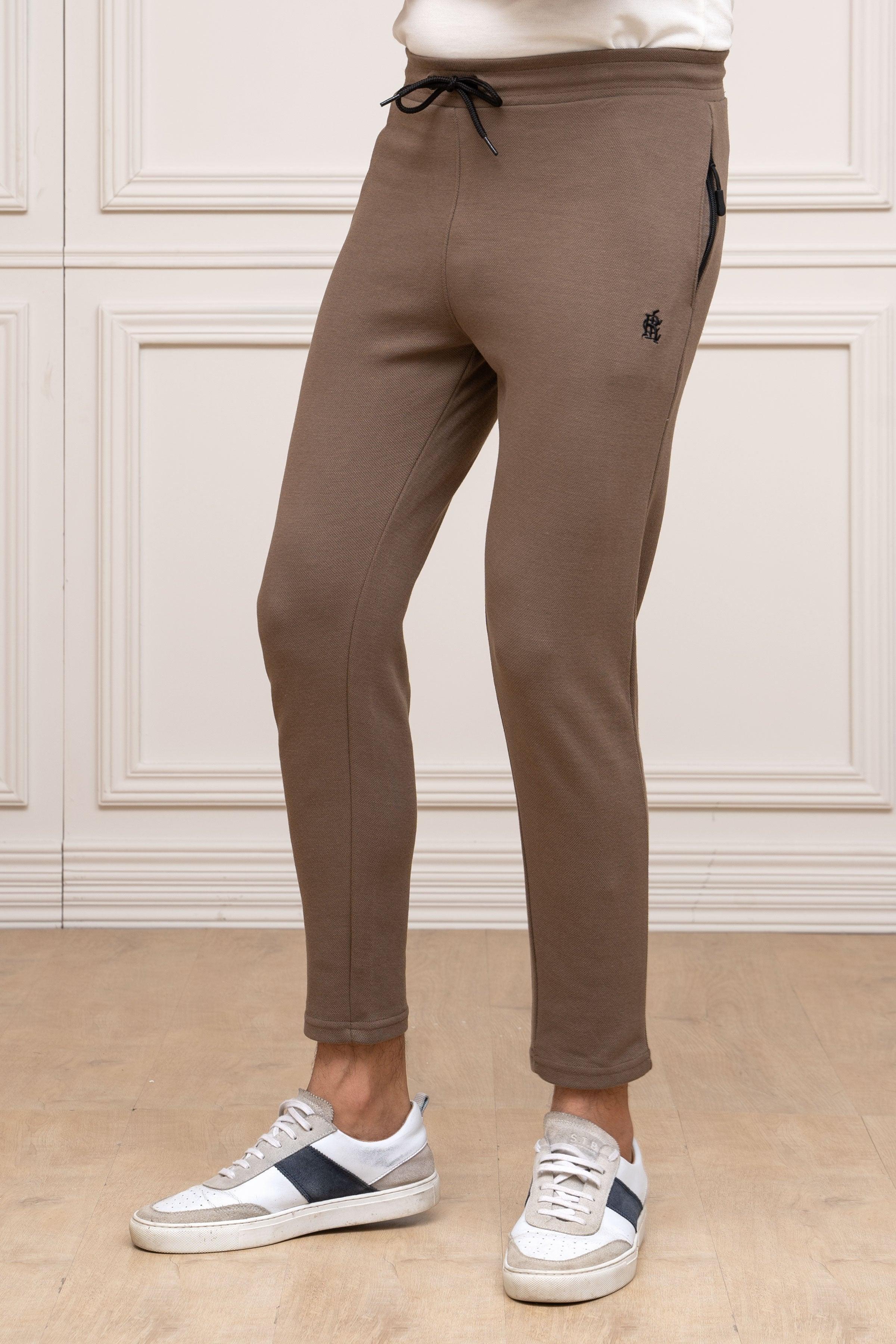 PIQUE INTERLOCK TROUSER DARK KHAKI at Charcoal Clothing