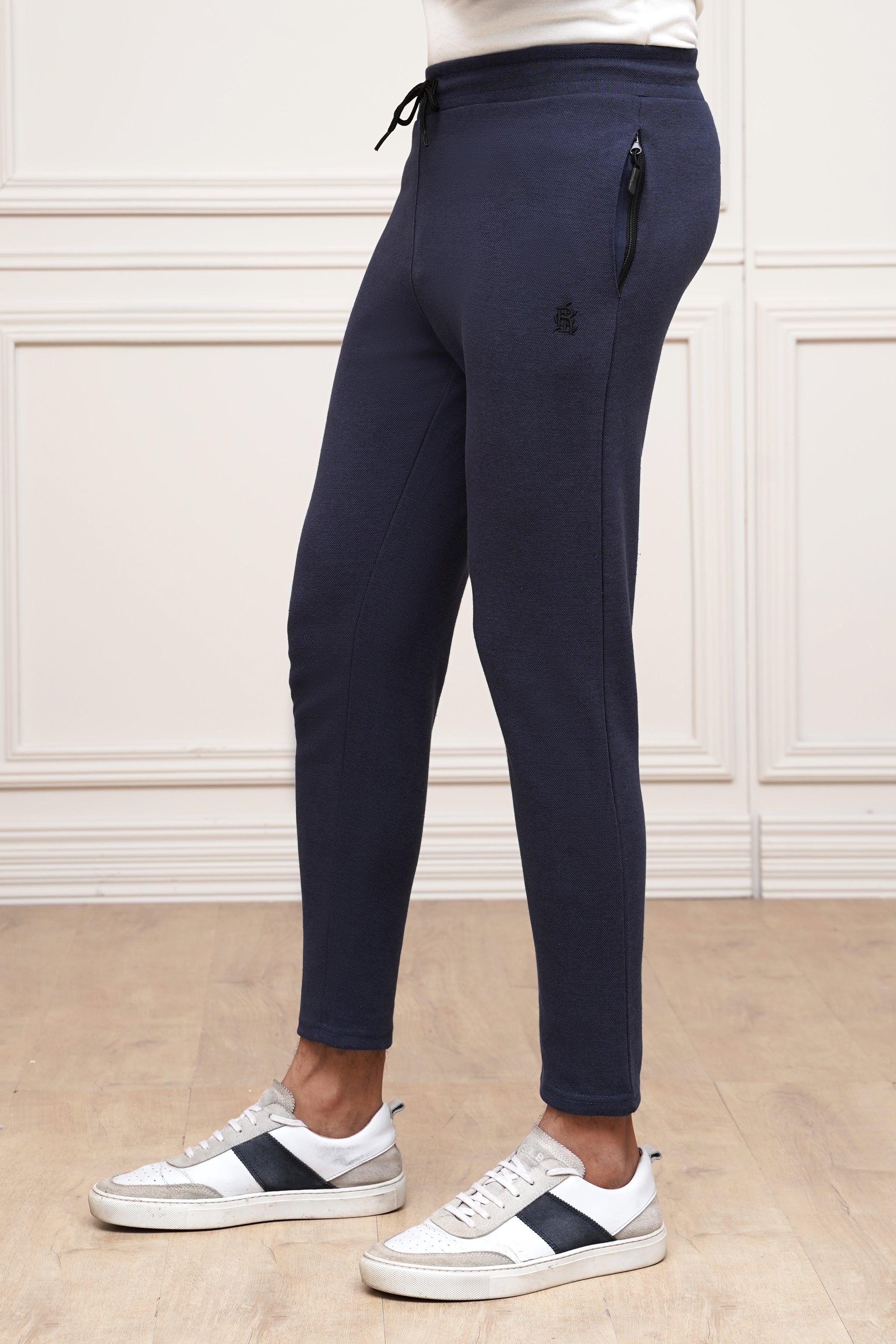 PIQUE INTERLOCK TROUSER DARK NAVY at Charcoal Clothing
