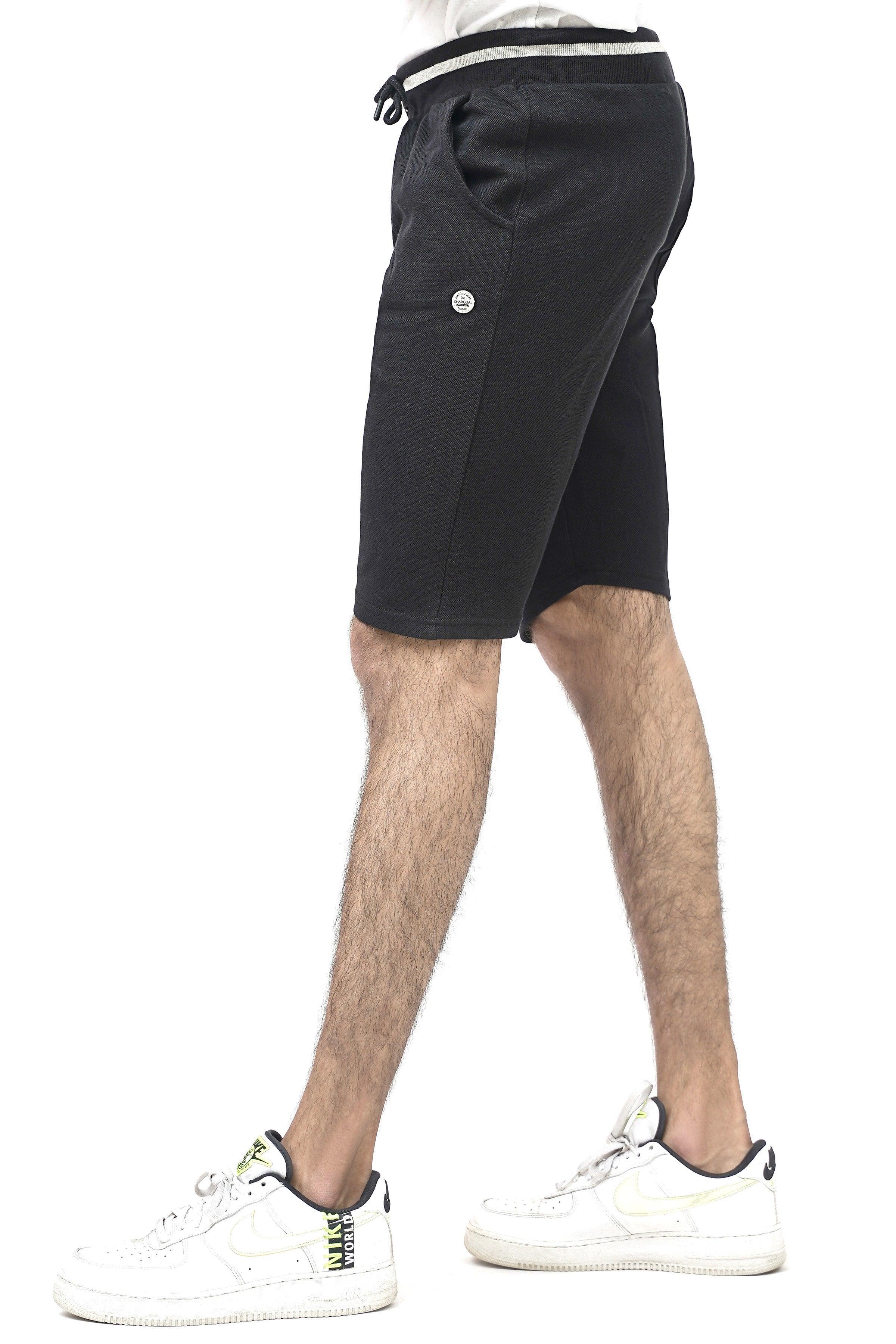 PIQUE REGULAR FIT BLACK SHORTS at Charcoal Clothing