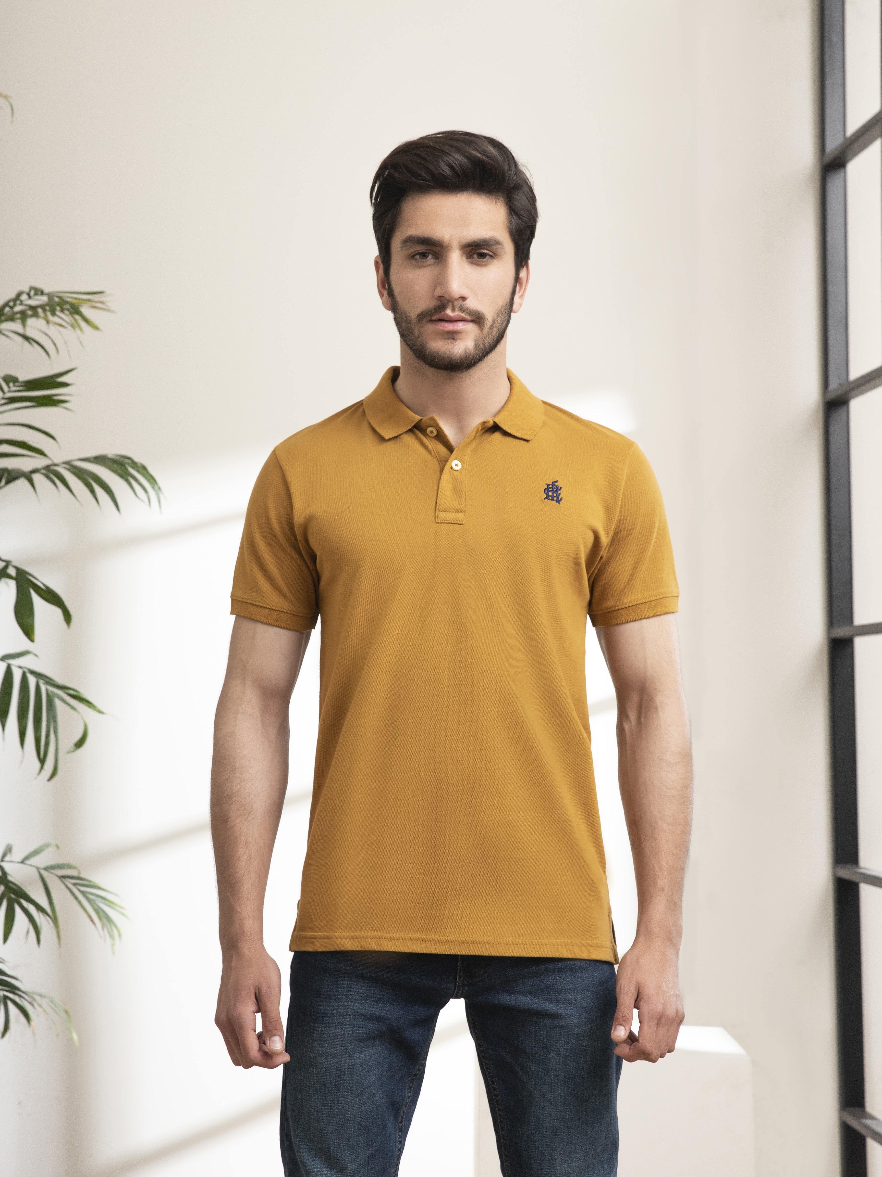 PLAIN POLO SHIRT MUSTARD at Charcoal Clothing