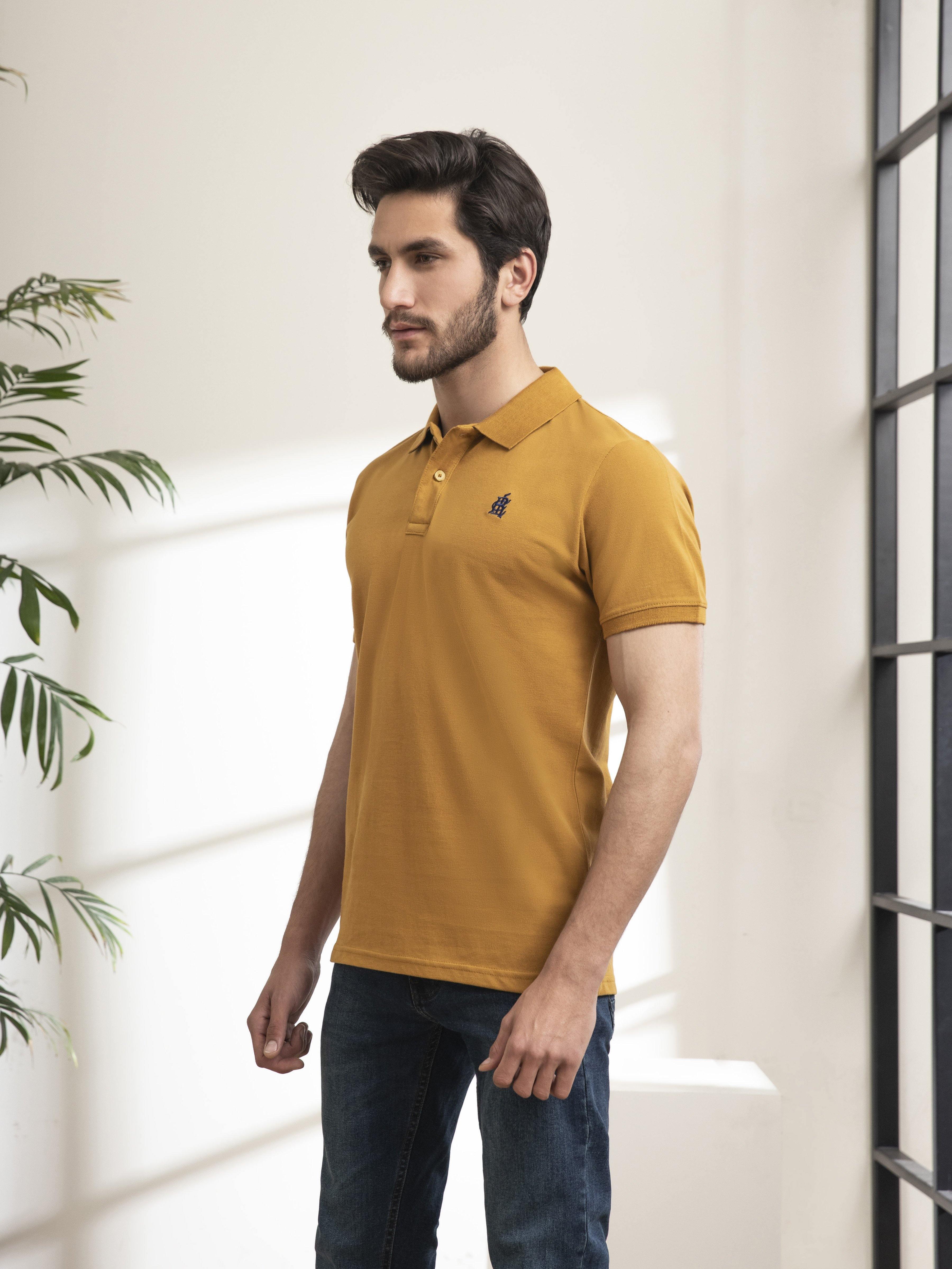 PLAIN POLO SHIRT MUSTARD at Charcoal Clothing
