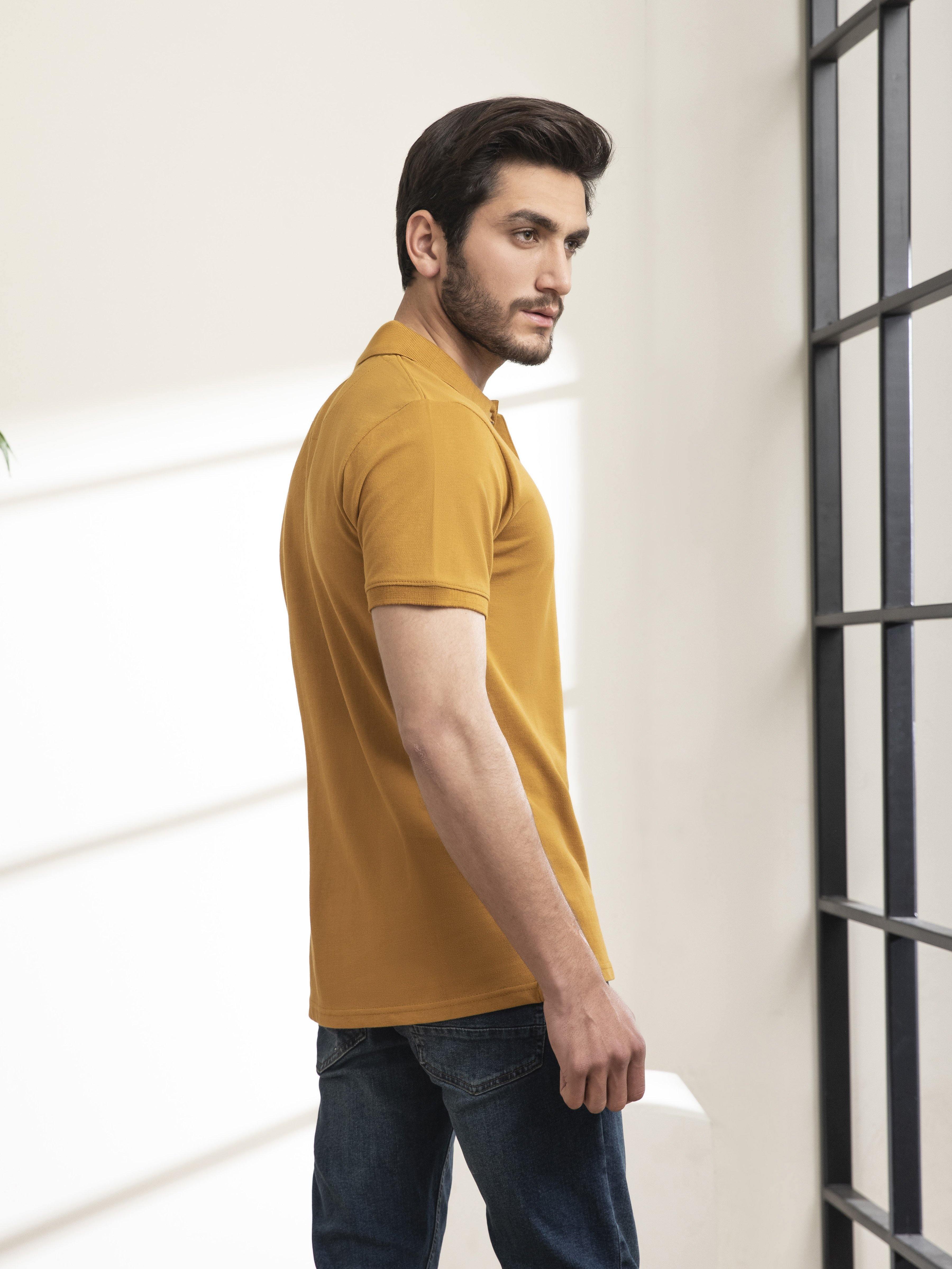PLAIN POLO SHIRT MUSTARD at Charcoal Clothing