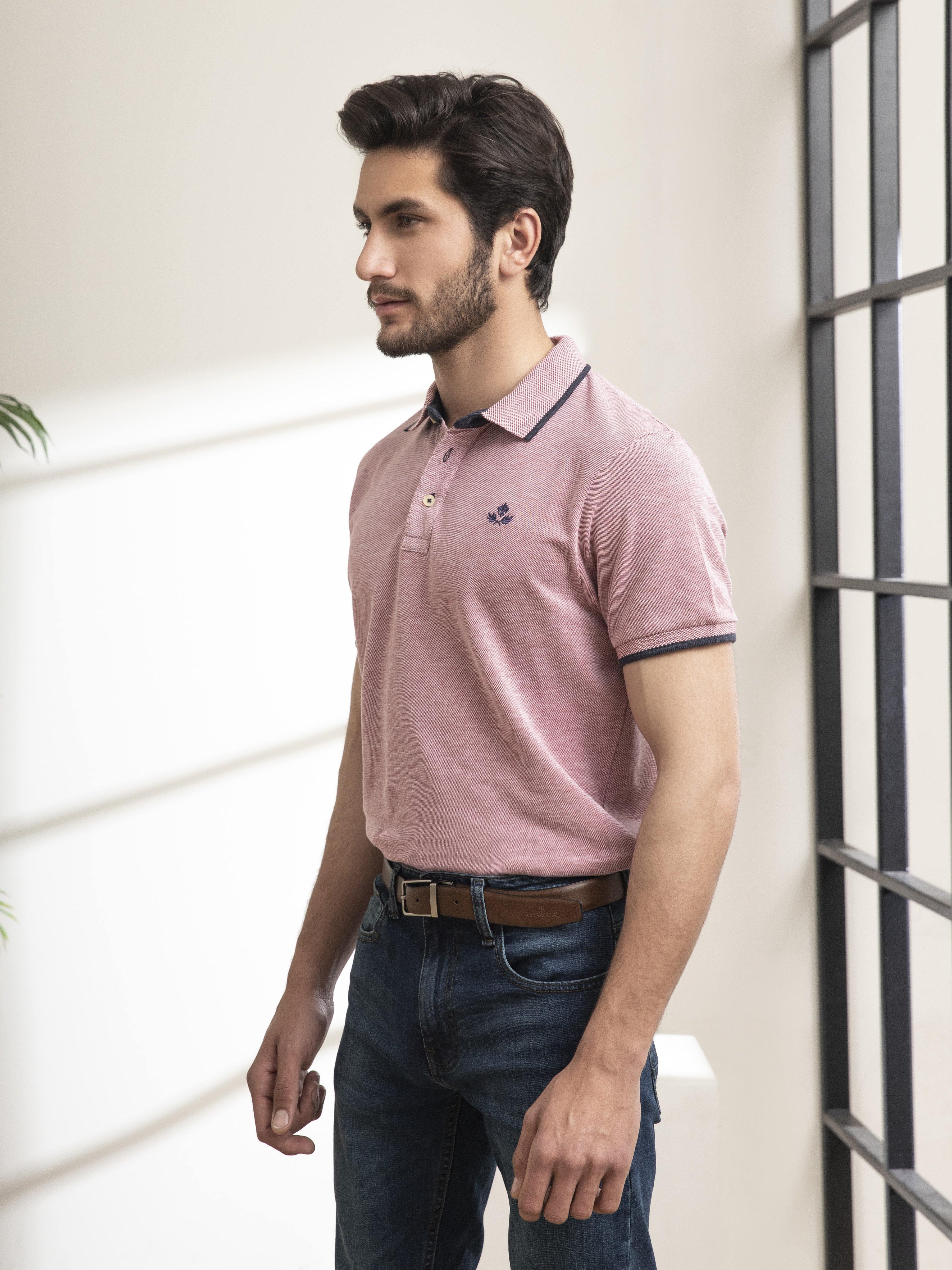 POLO SHIRT BIRD EYE MAROON at Charcoal Clothing