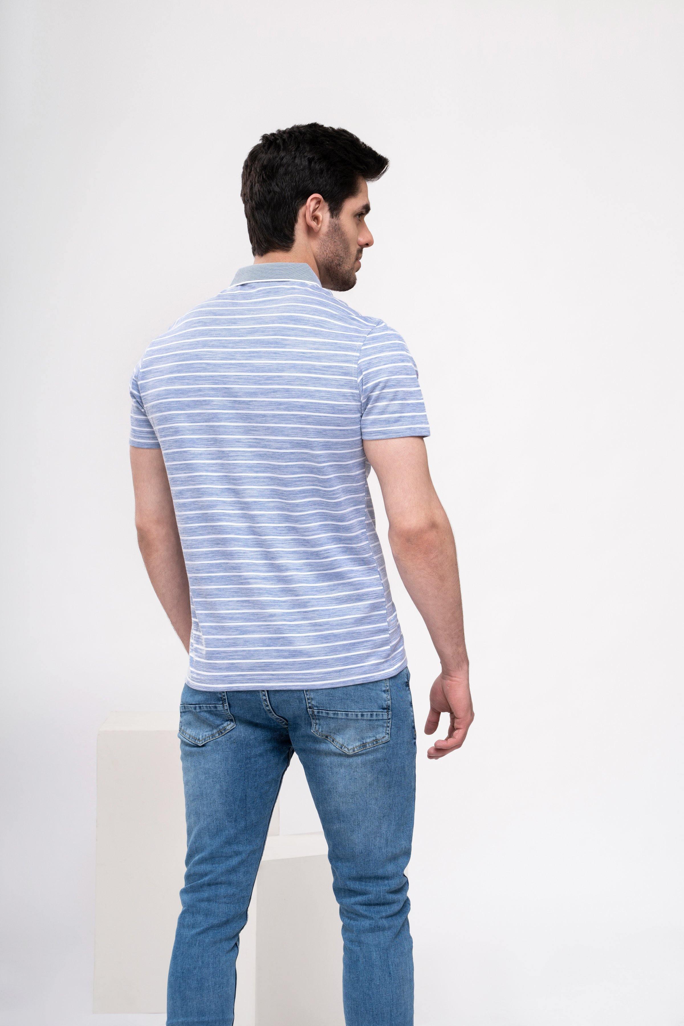 POLO SHIRT BLUE WHITE LINE at Charcoal Clothing