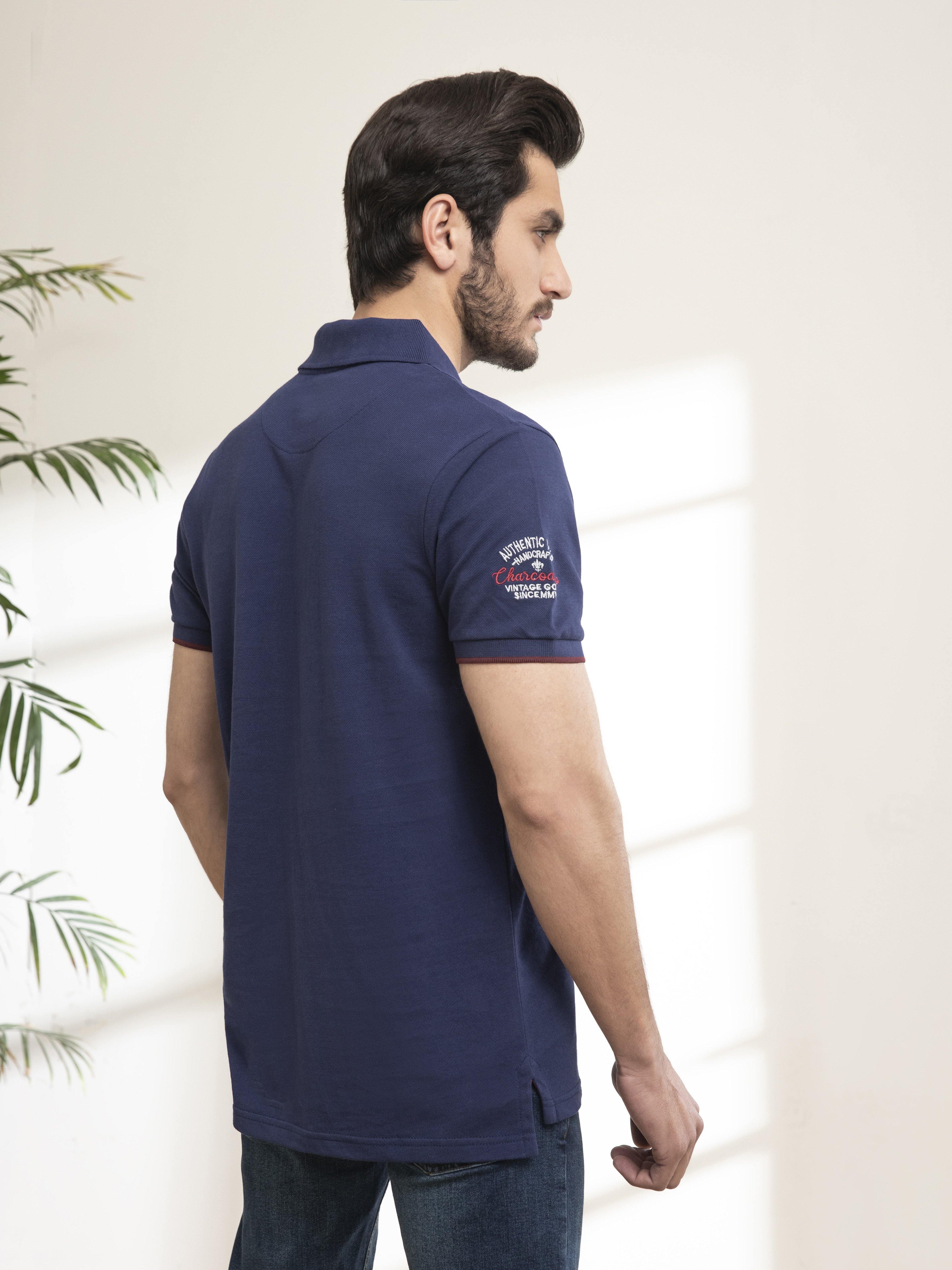 POLO SHIRT CHEST PANNEL NAVY at Charcoal Clothing