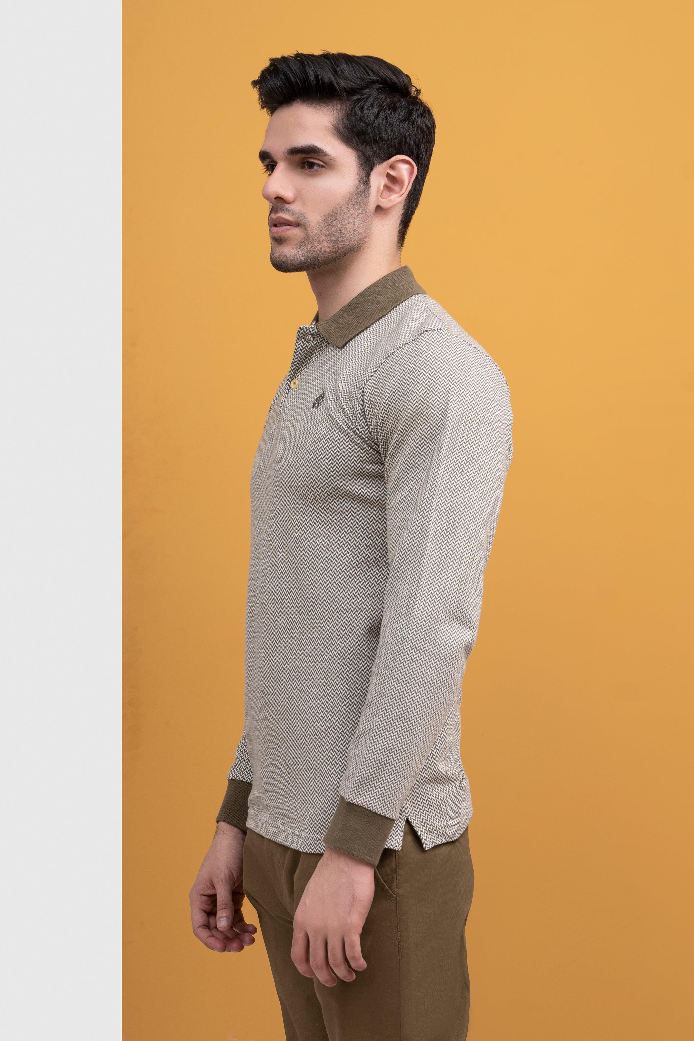 POLO SHIRT CONTRAST COLLAR RIB F/S GREEN at Charcoal Clothing