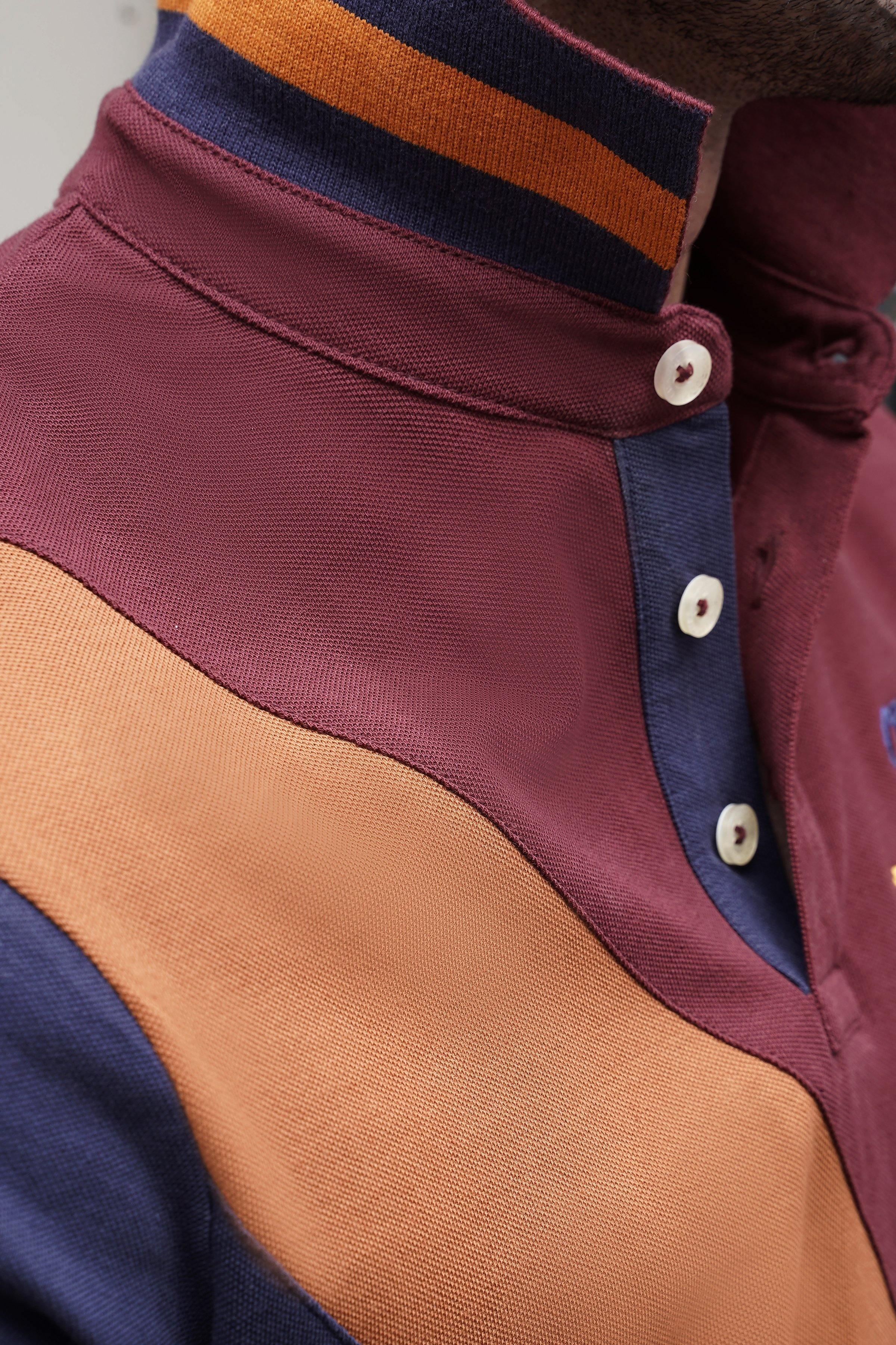 POLO SHIRT CROSS PANNEL MAROON at Charcoal Clothing