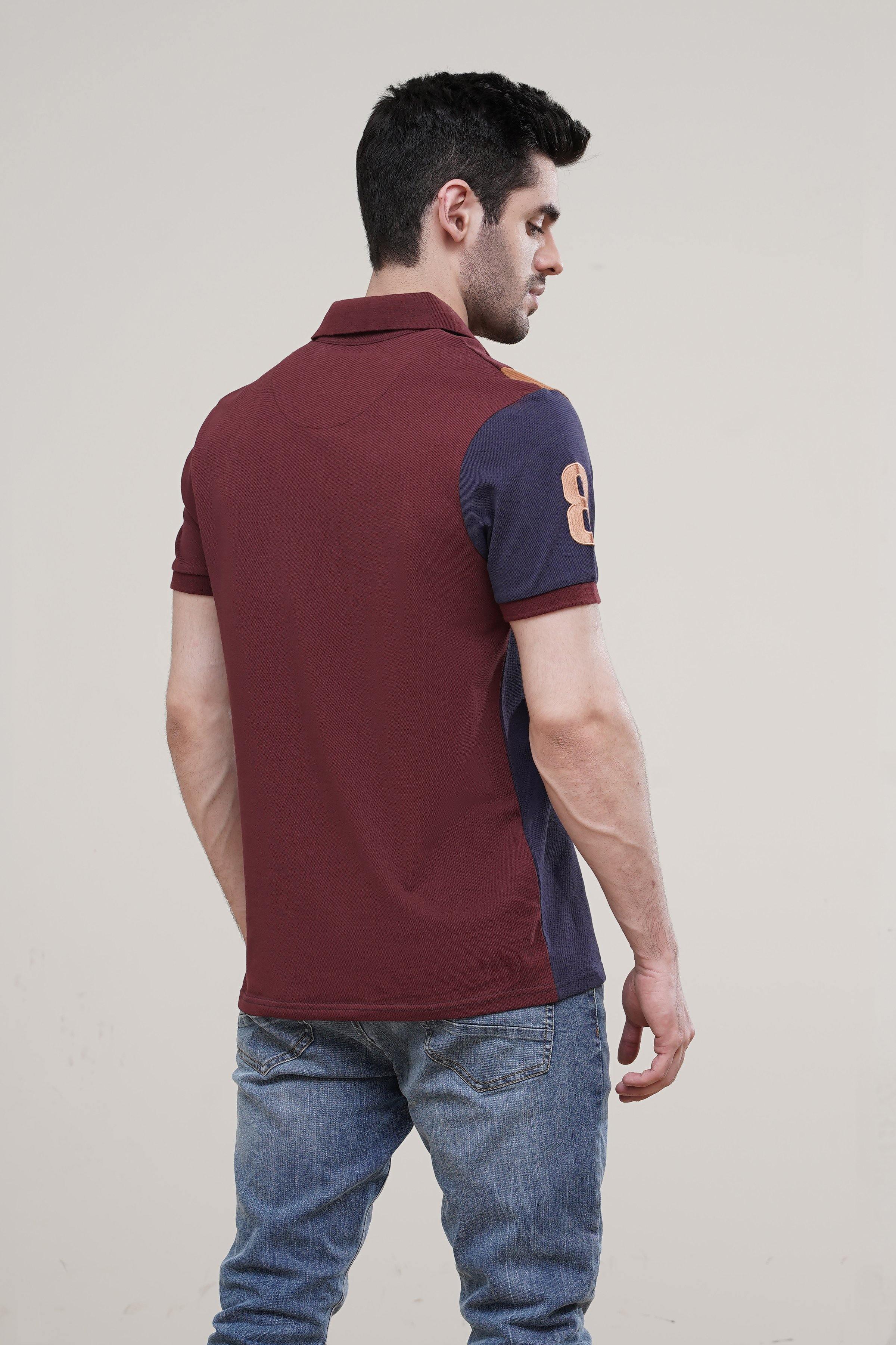 POLO SHIRT CROSS PANNEL MAROON at Charcoal Clothing