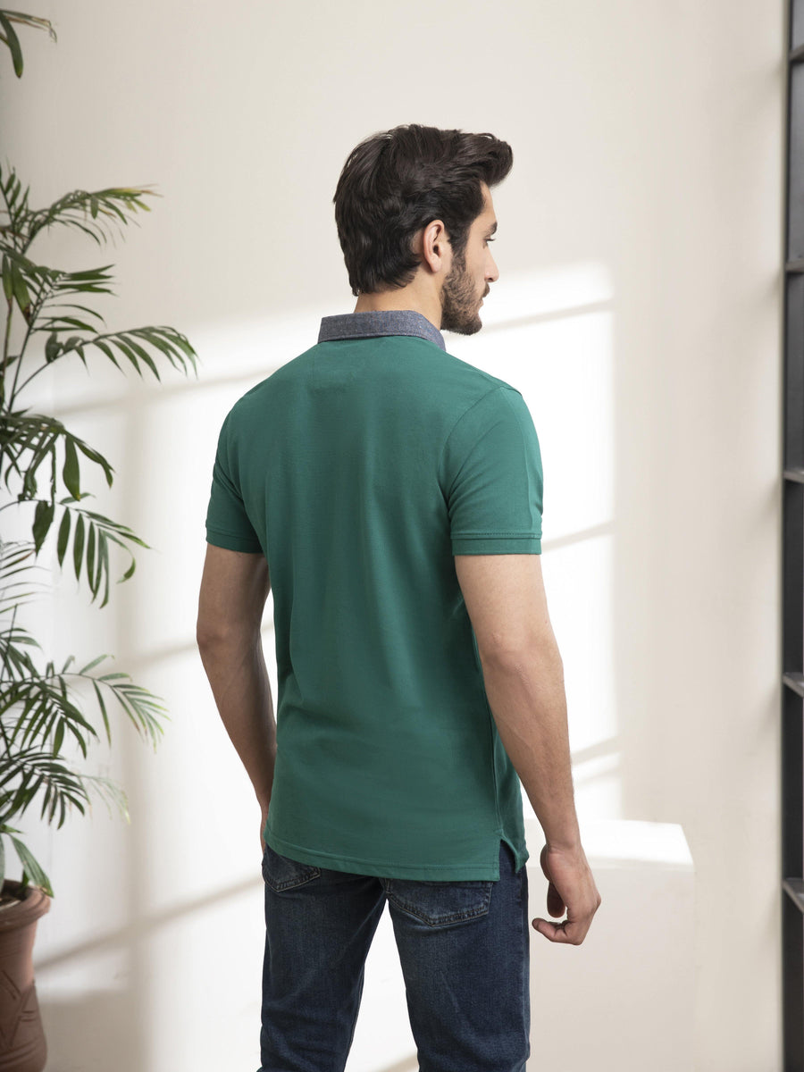 POLO SHIRT DENIM COLLAR GREEN Charcoal Clothing