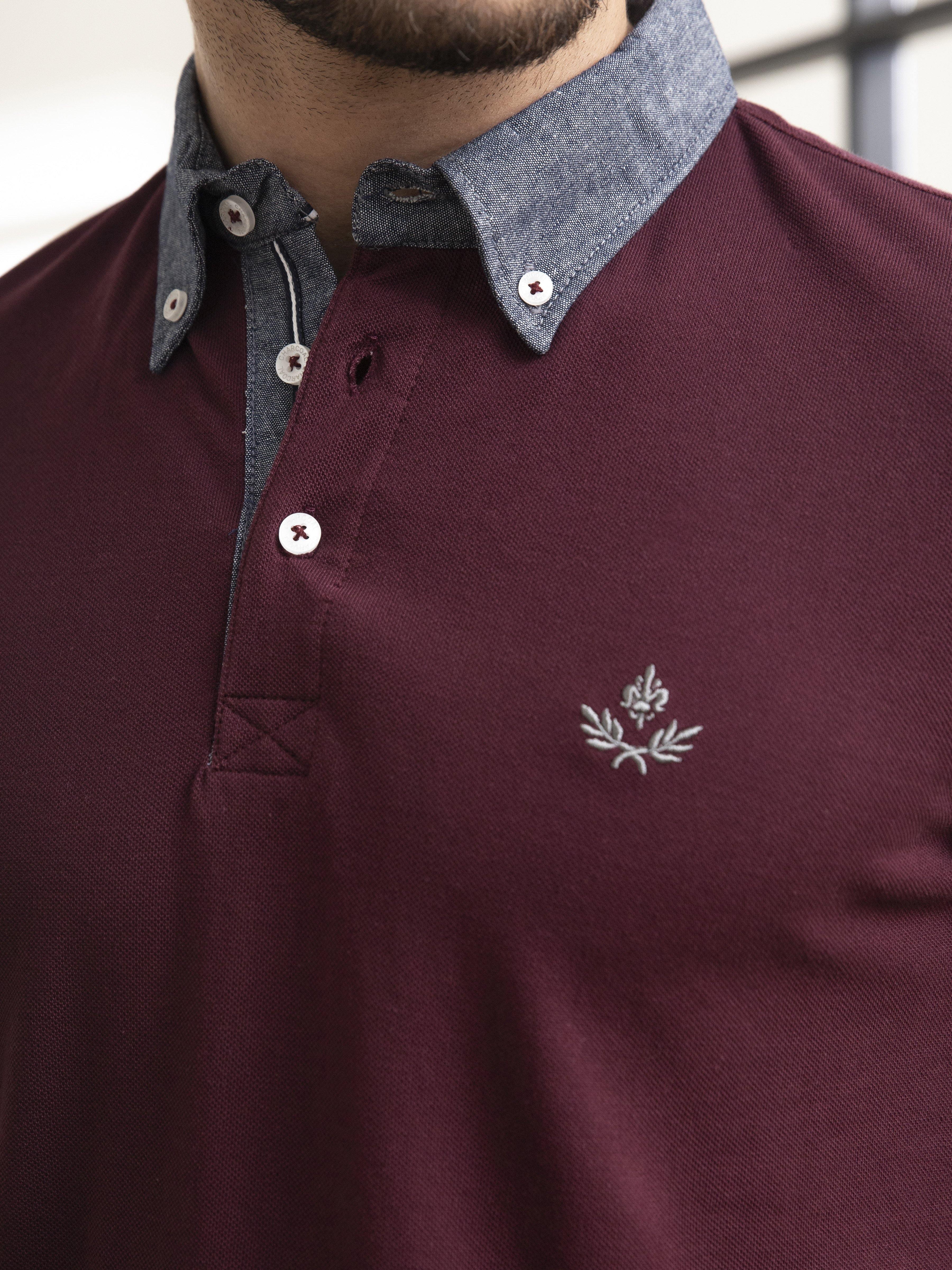POLO SHIRT DENIM COLLAR MAROON at Charcoal Clothing