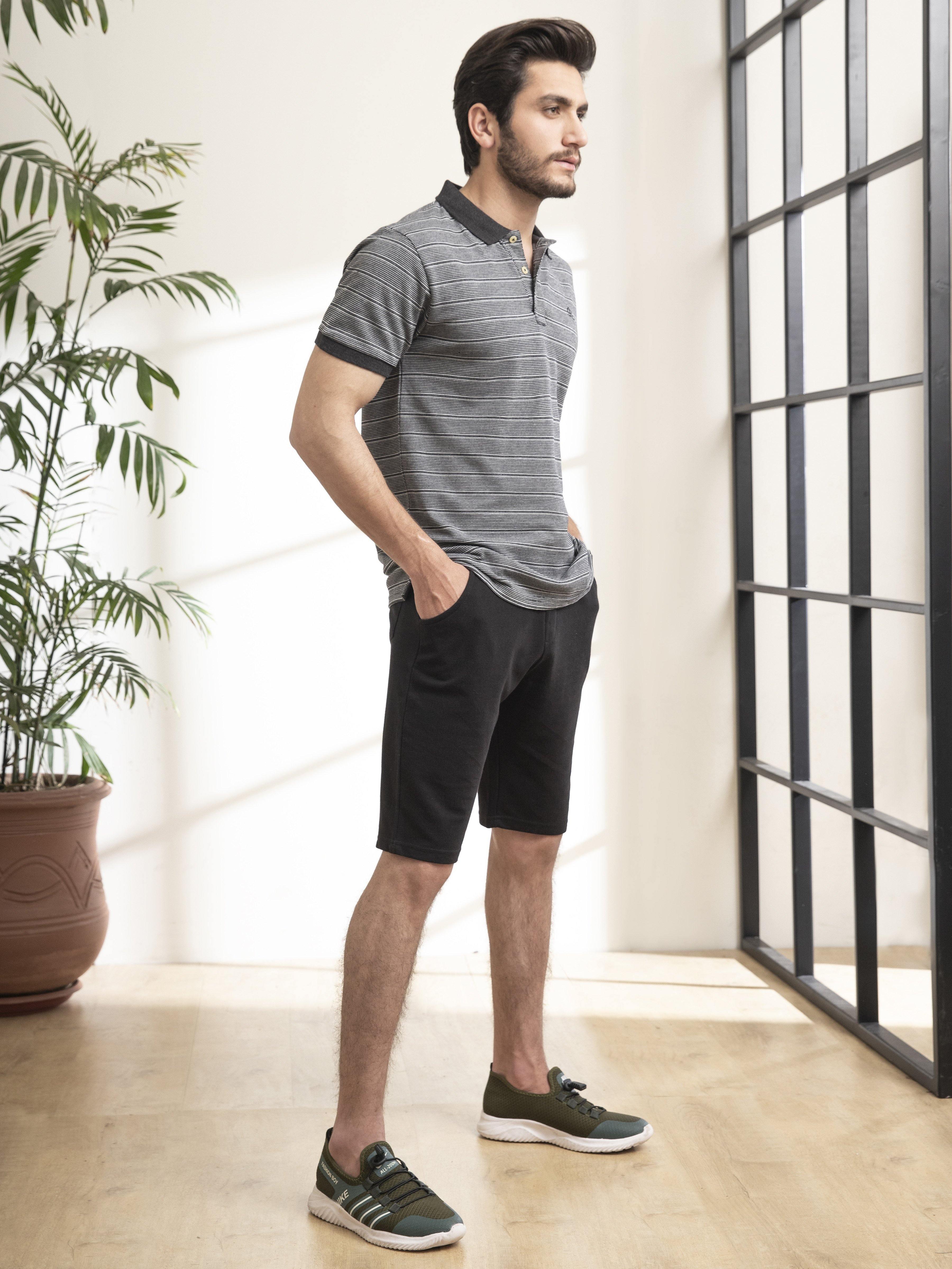 POLO SHIRT DOUBLE TONE BLACK WHITE at Charcoal Clothing