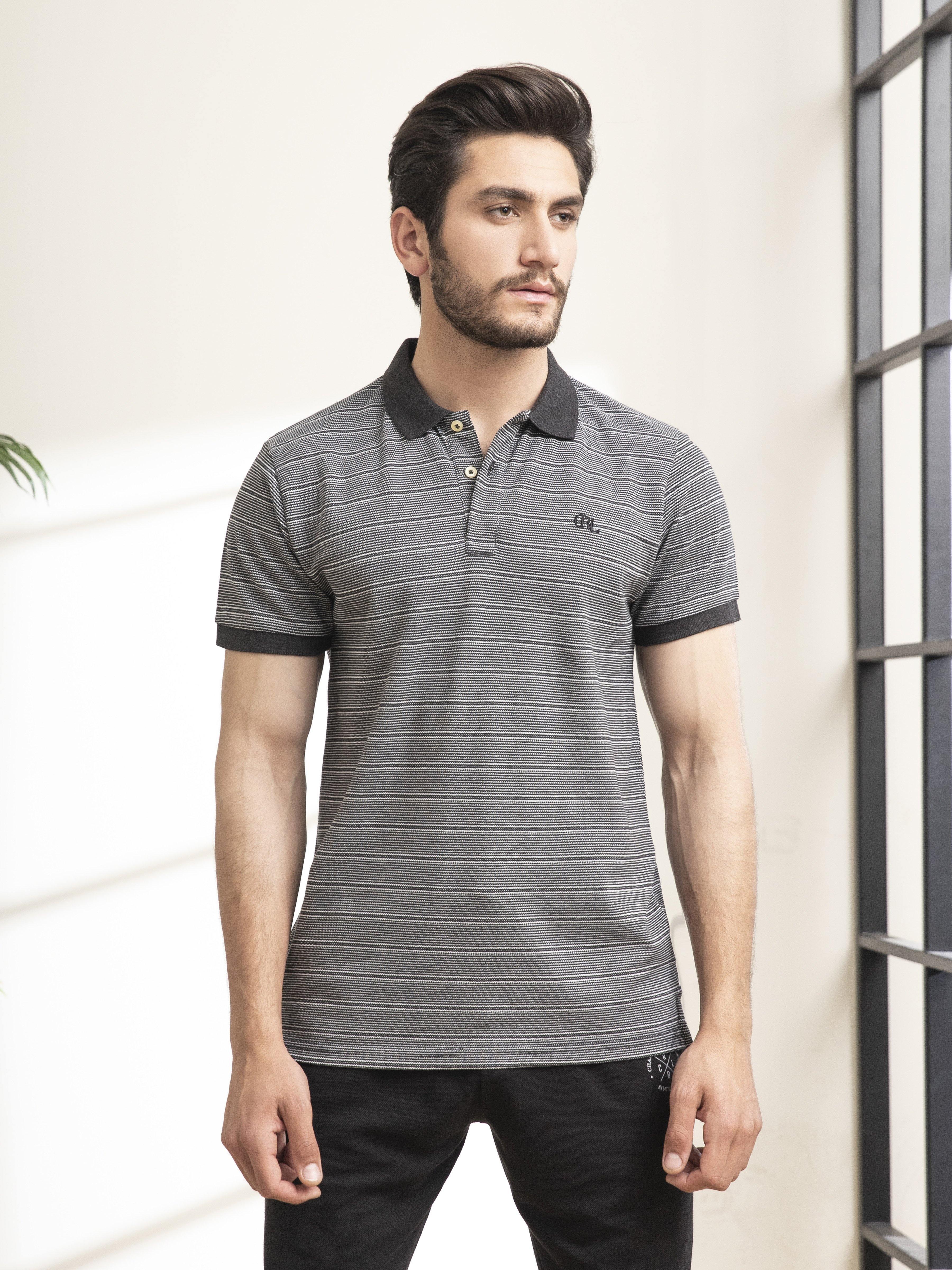 POLO SHIRT DOUBLE TONE BLACK WHITE at Charcoal Clothing