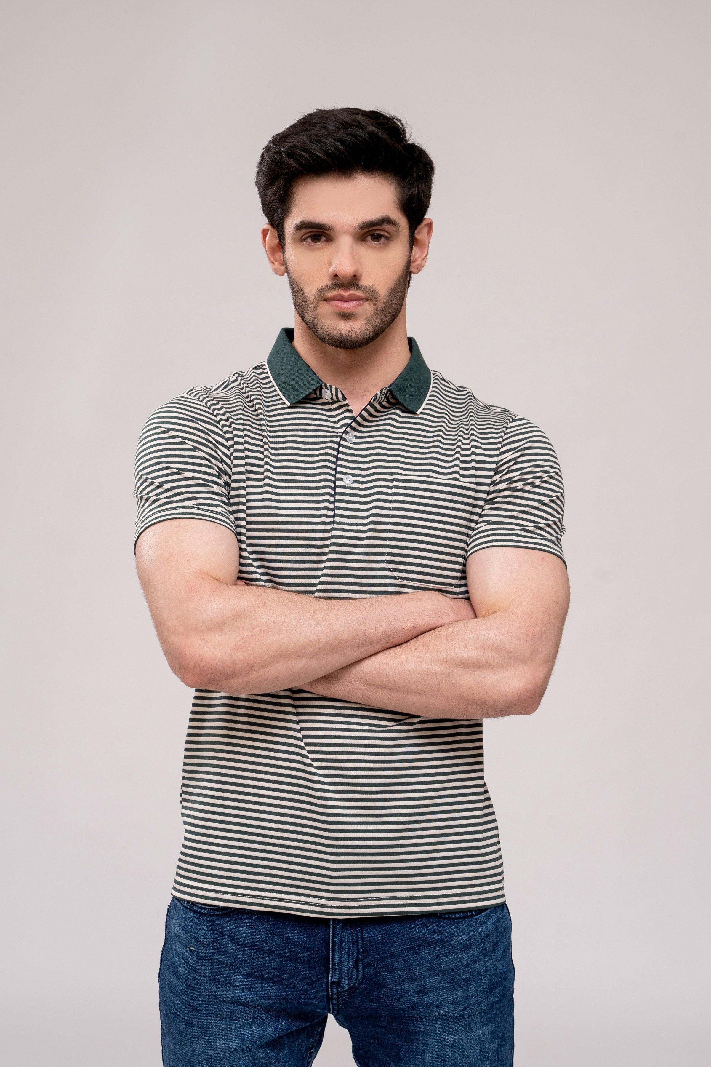 POLO SHIRT GREEN WHITE at Charcoal Clothing
