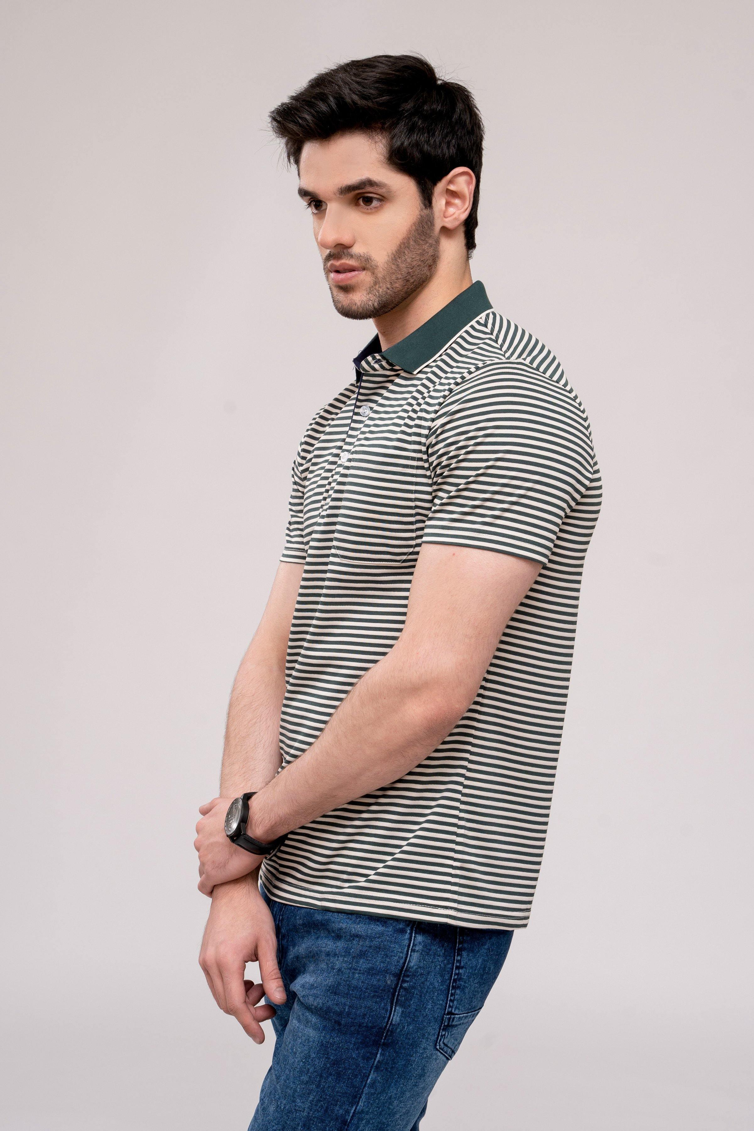 POLO SHIRT GREEN WHITE at Charcoal Clothing