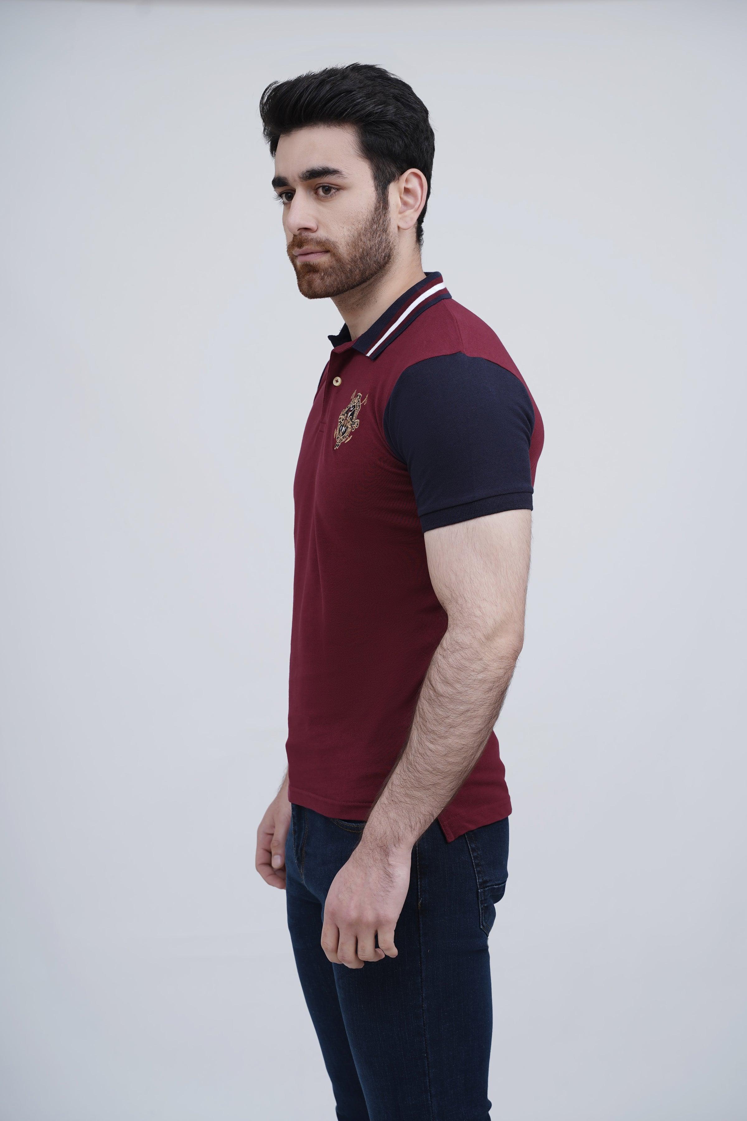 POLO SHIRT MAROON NAVY at Charcoal Clothing