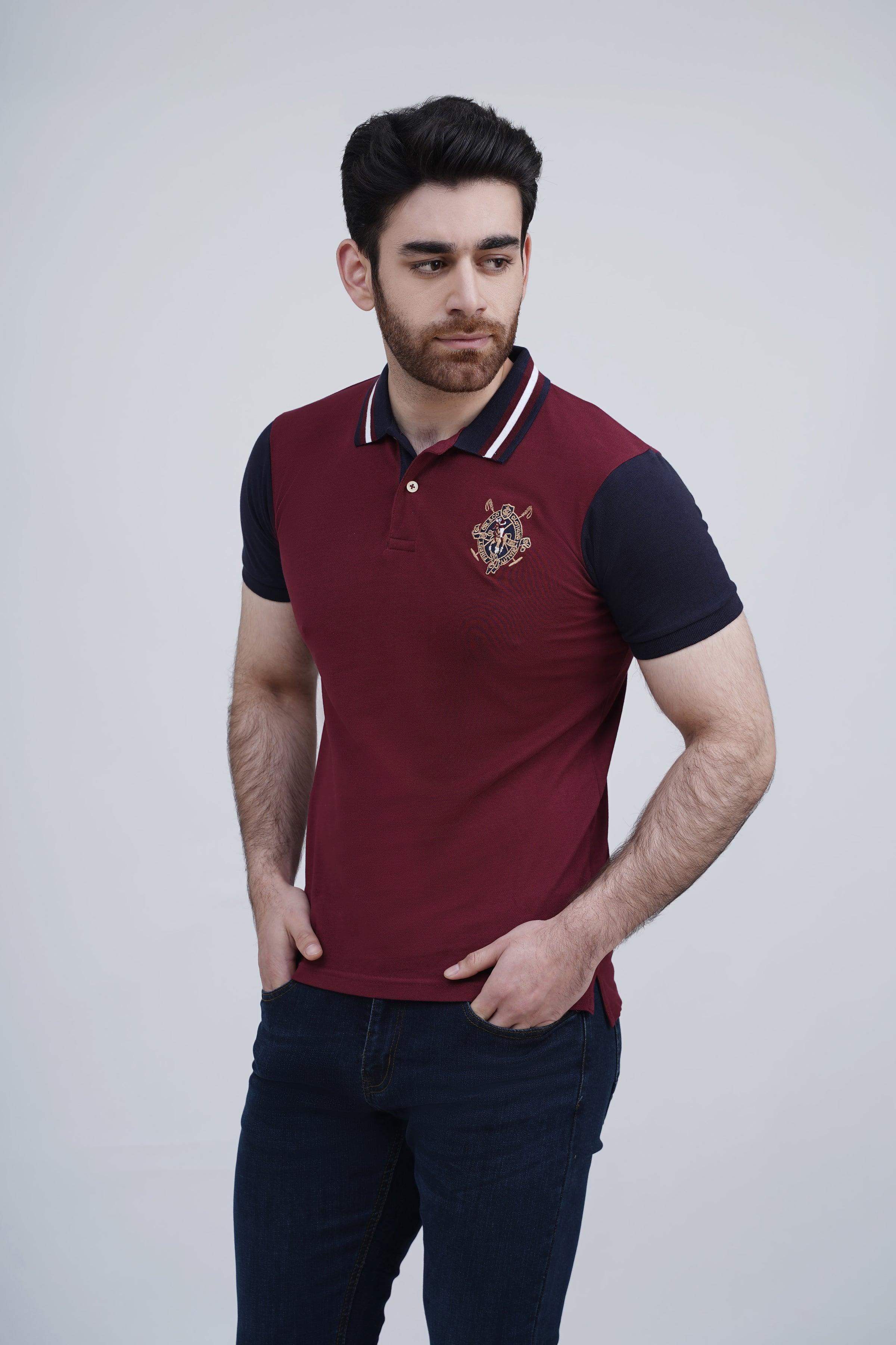 POLO SHIRT MAROON NAVY at Charcoal Clothing