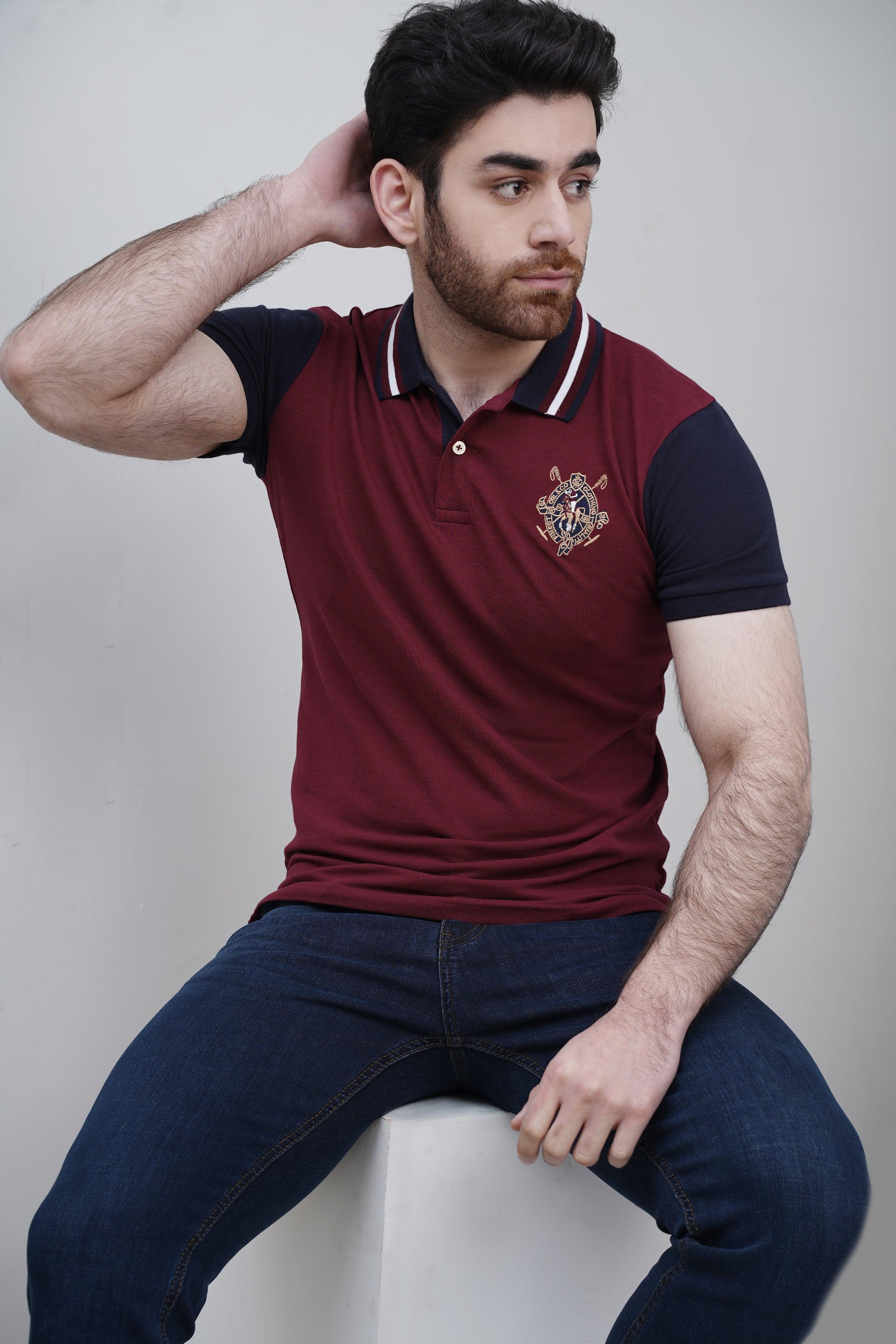 POLO SHIRT MAROON NAVY at Charcoal Clothing