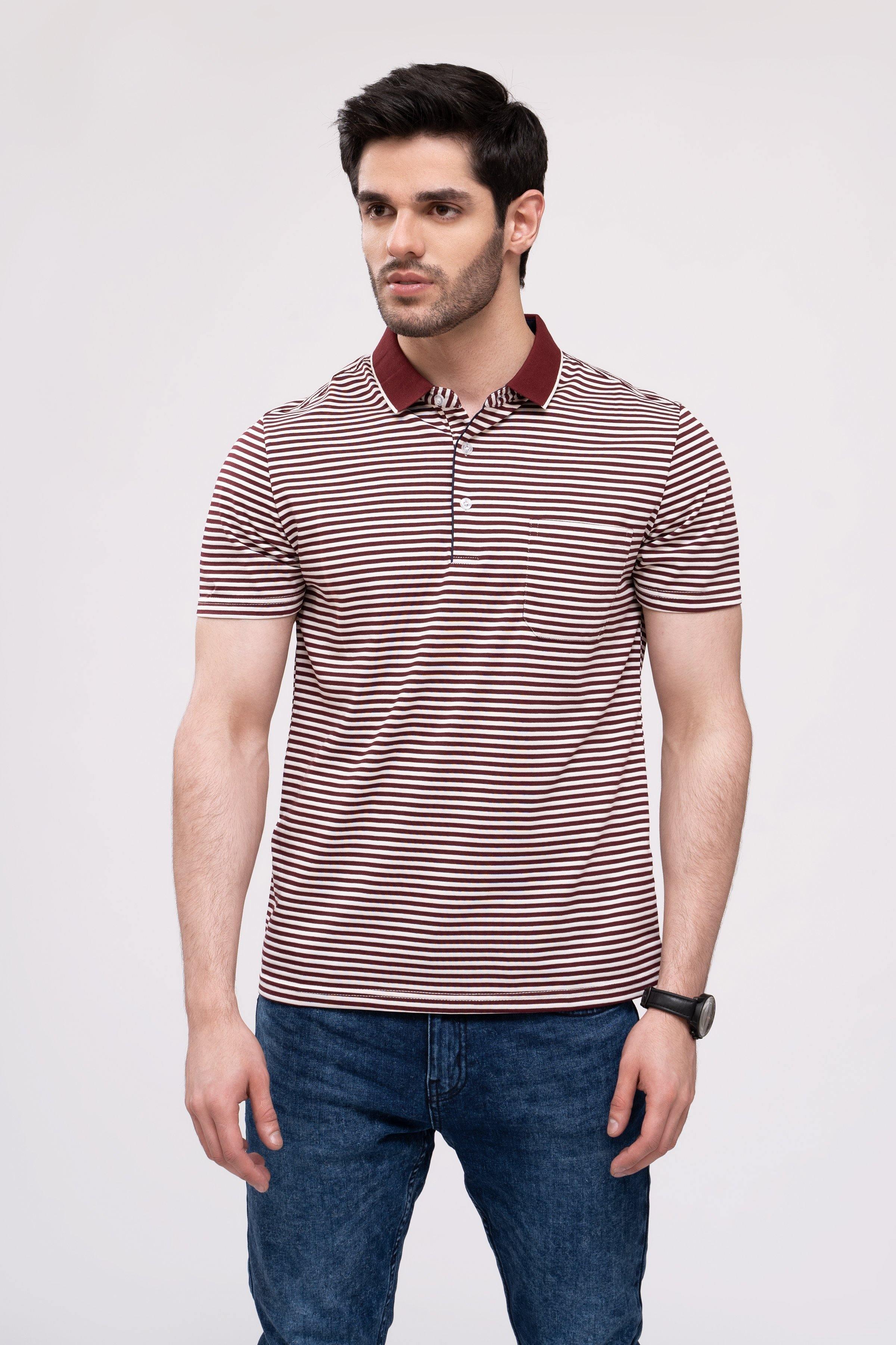 POLO SHIRT MAROON WHITE at Charcoal Clothing