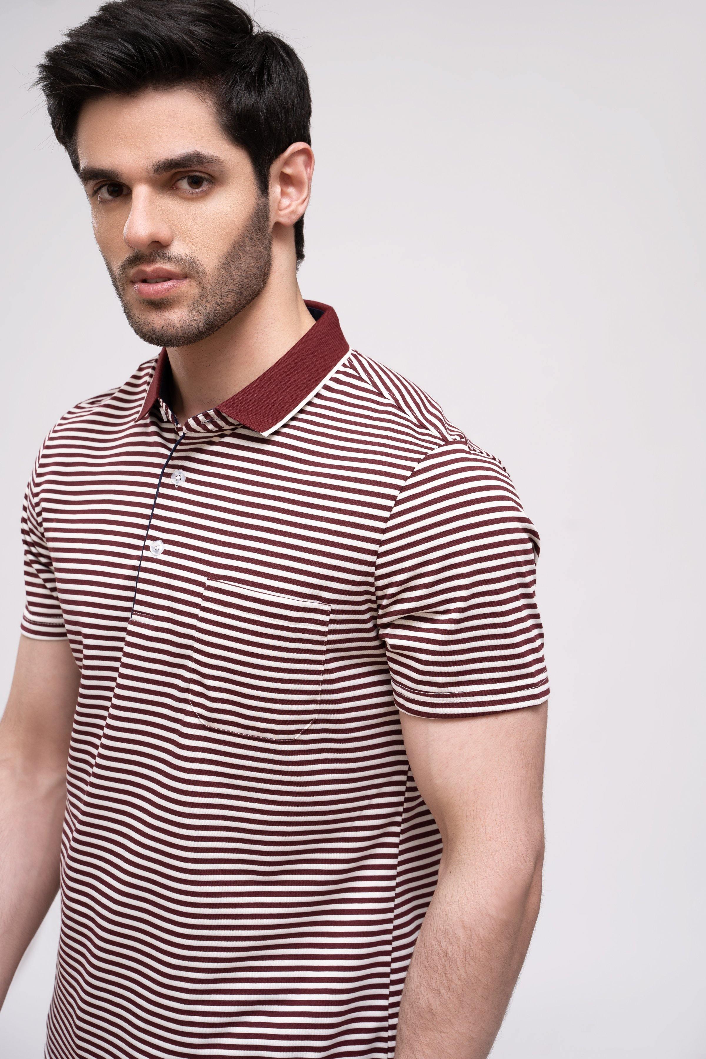 POLO SHIRT MAROON WHITE at Charcoal Clothing