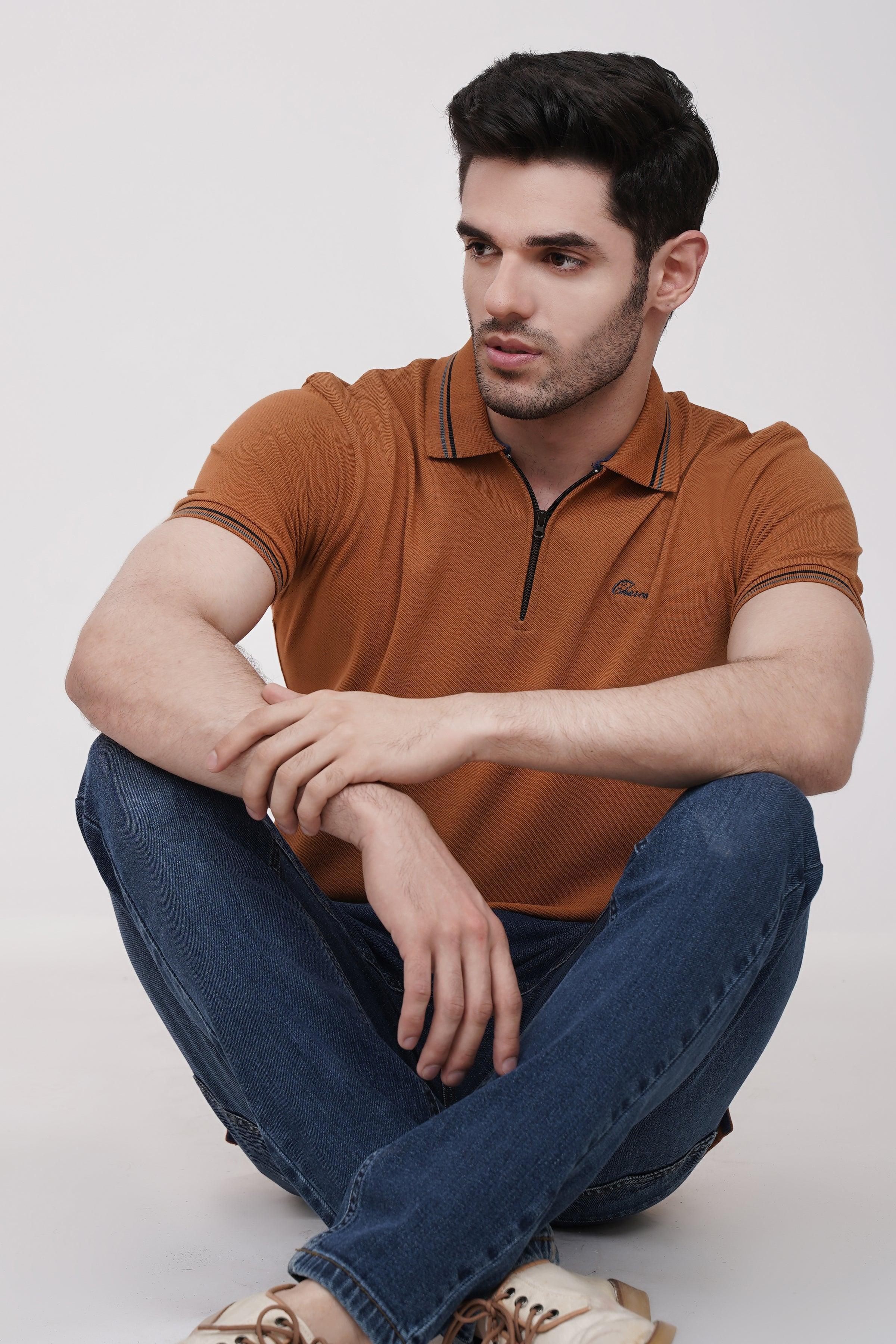 POLO SHIRT MUSTARD at Charcoal Clothing