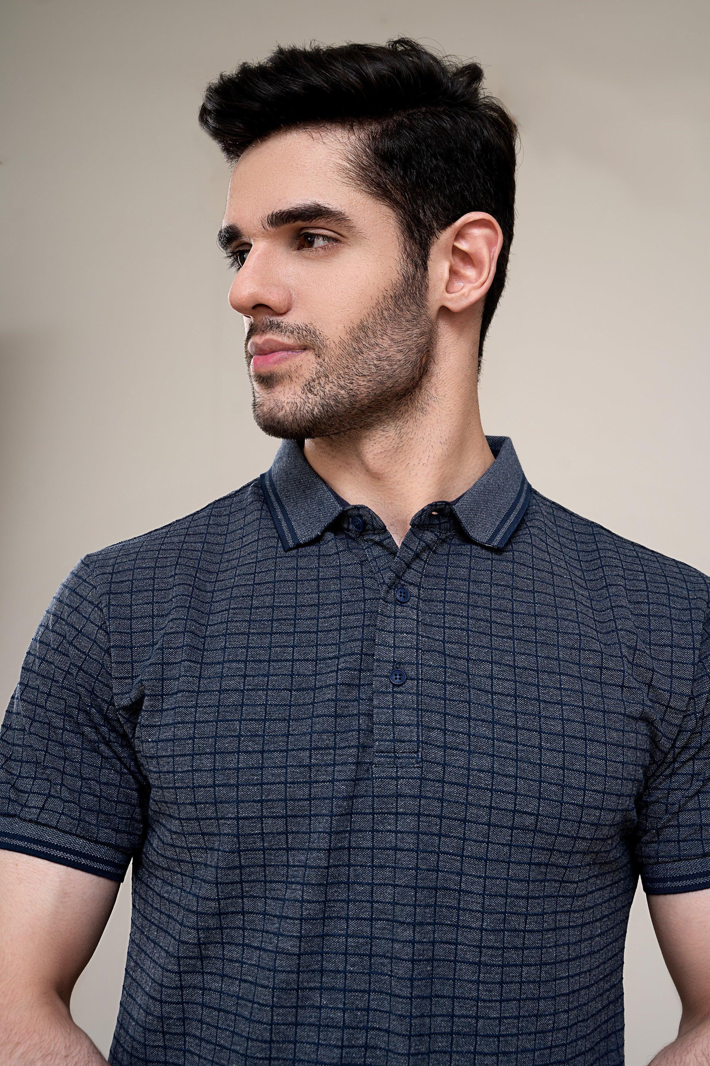 POLO SHIRT NAVY GREY at Charcoal Clothing