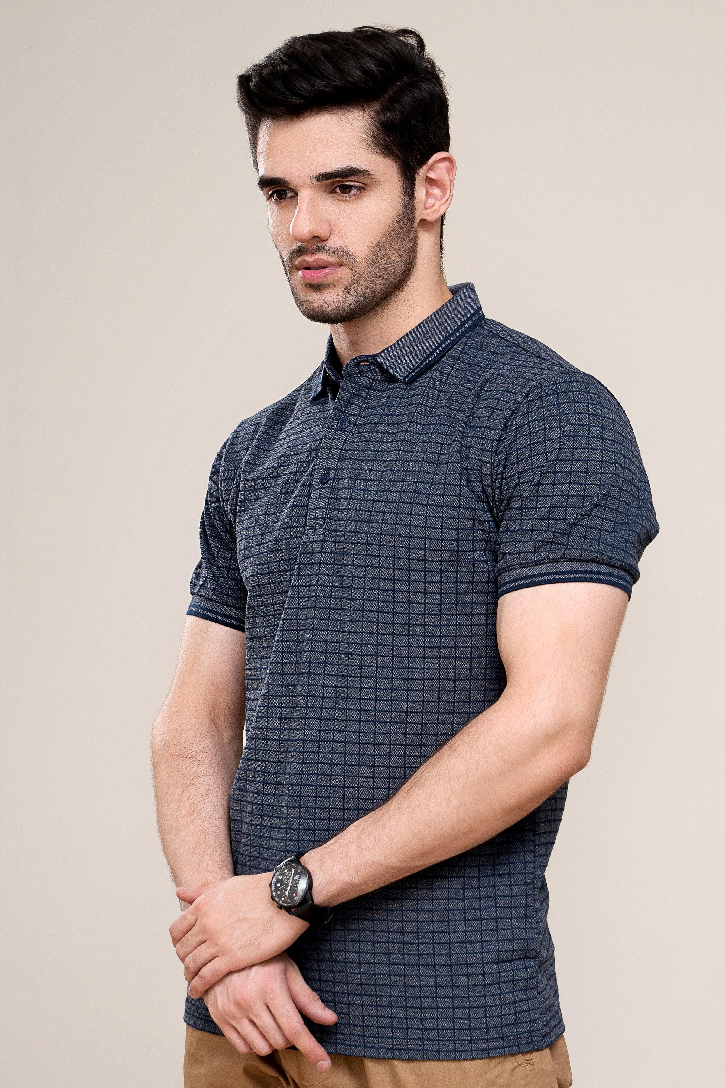 POLO SHIRT NAVY GREY at Charcoal Clothing