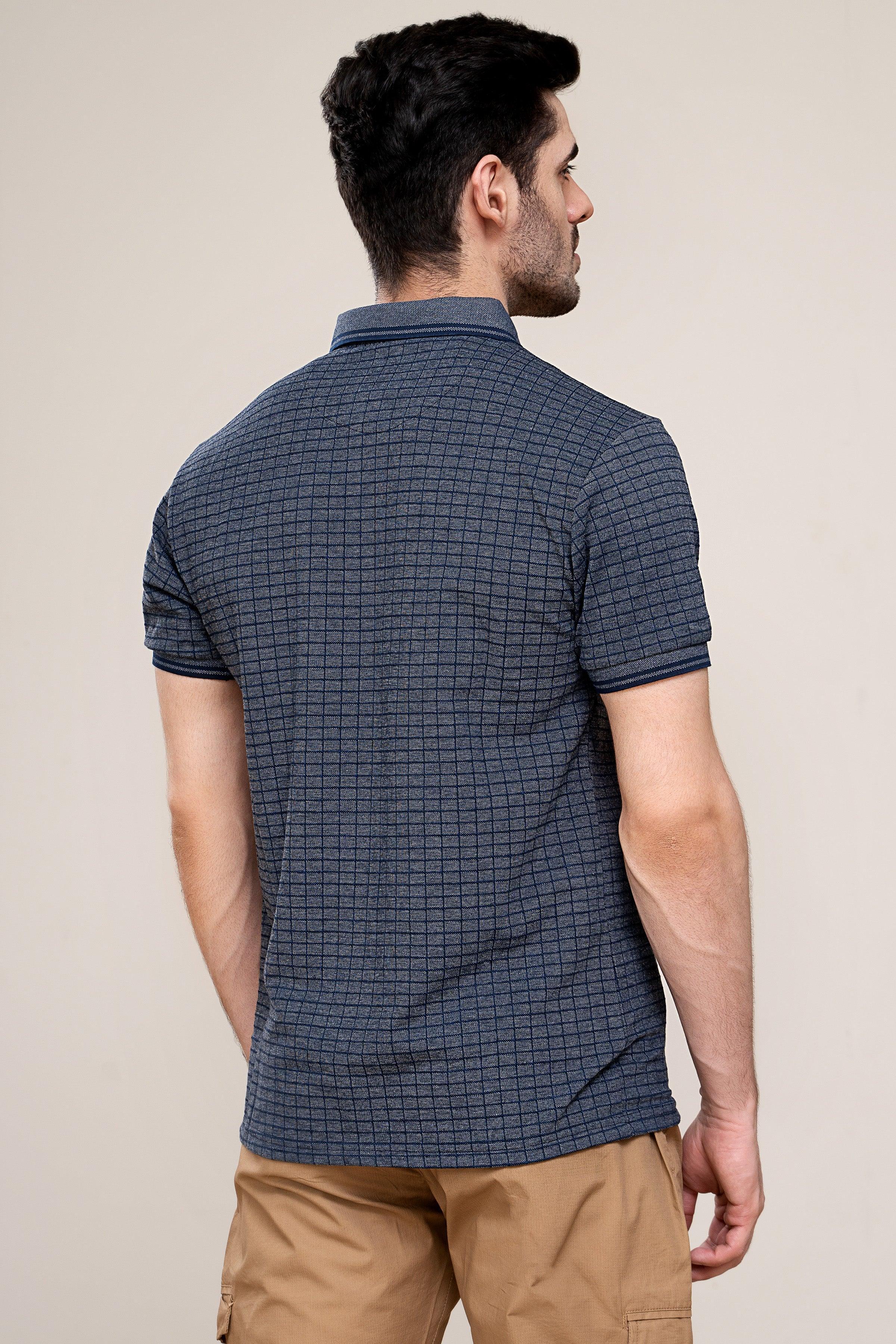 POLO SHIRT NAVY GREY at Charcoal Clothing