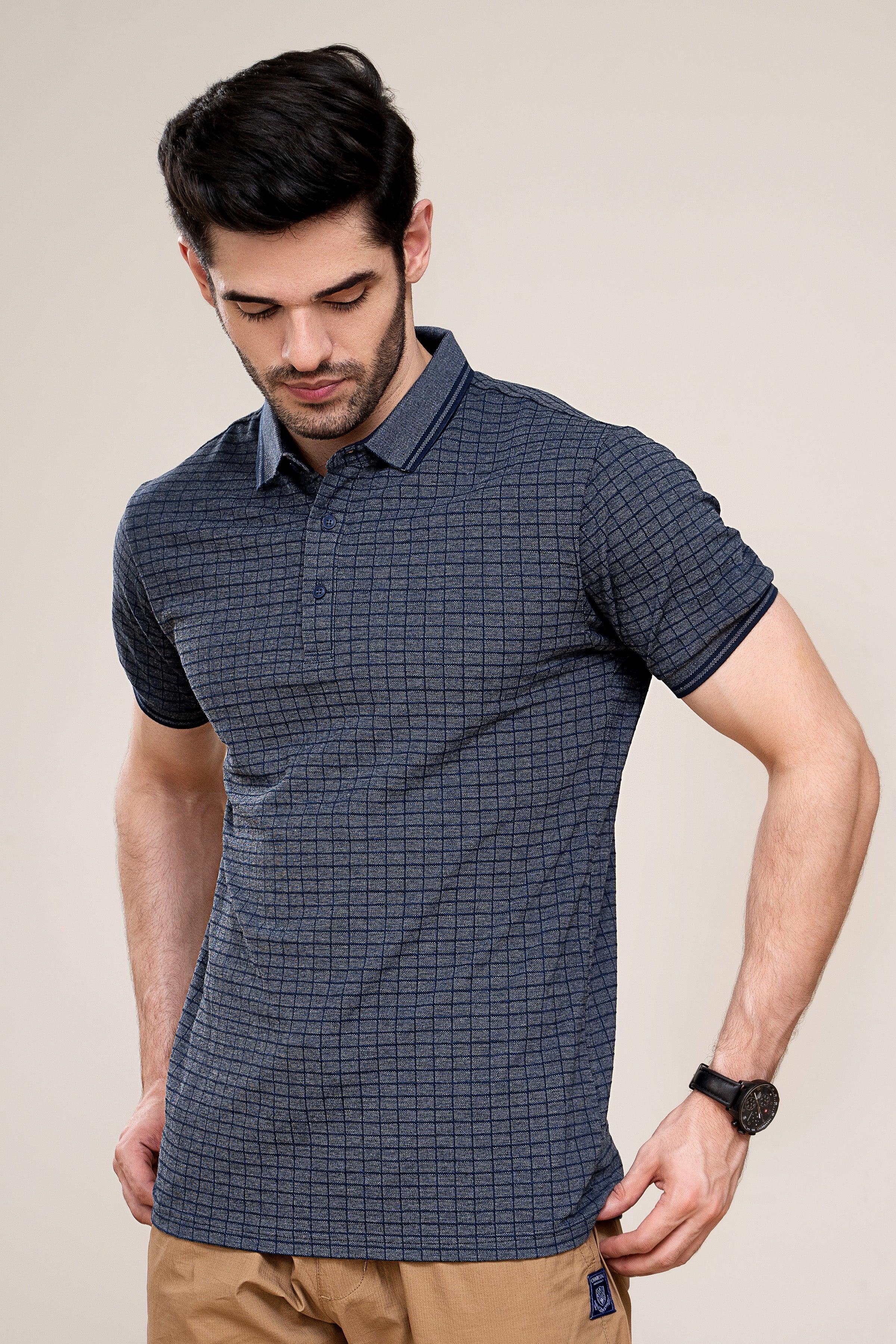 POLO SHIRT NAVY GREY at Charcoal Clothing