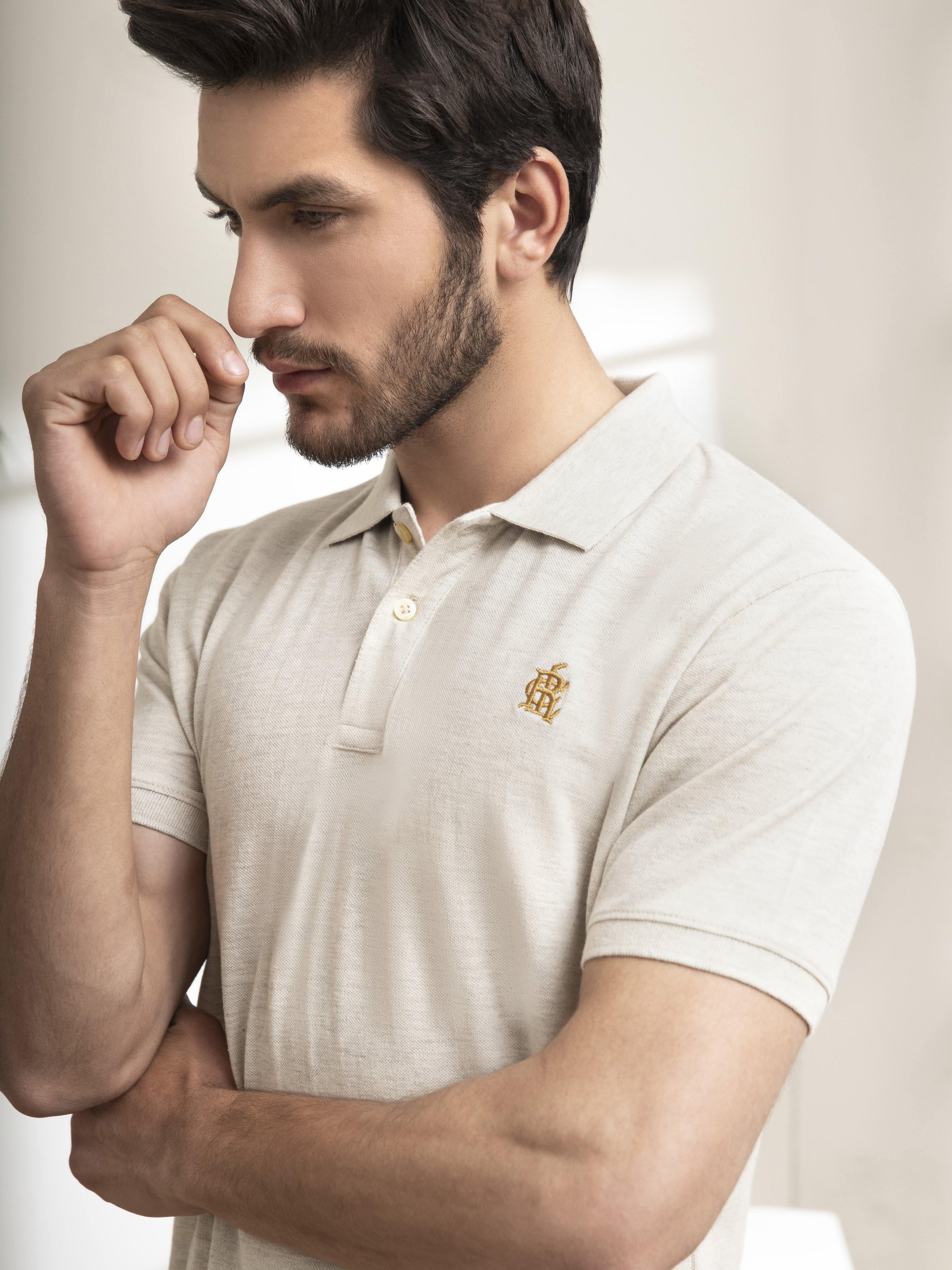 POLO SHIRT OATMEAL at Charcoal Clothing