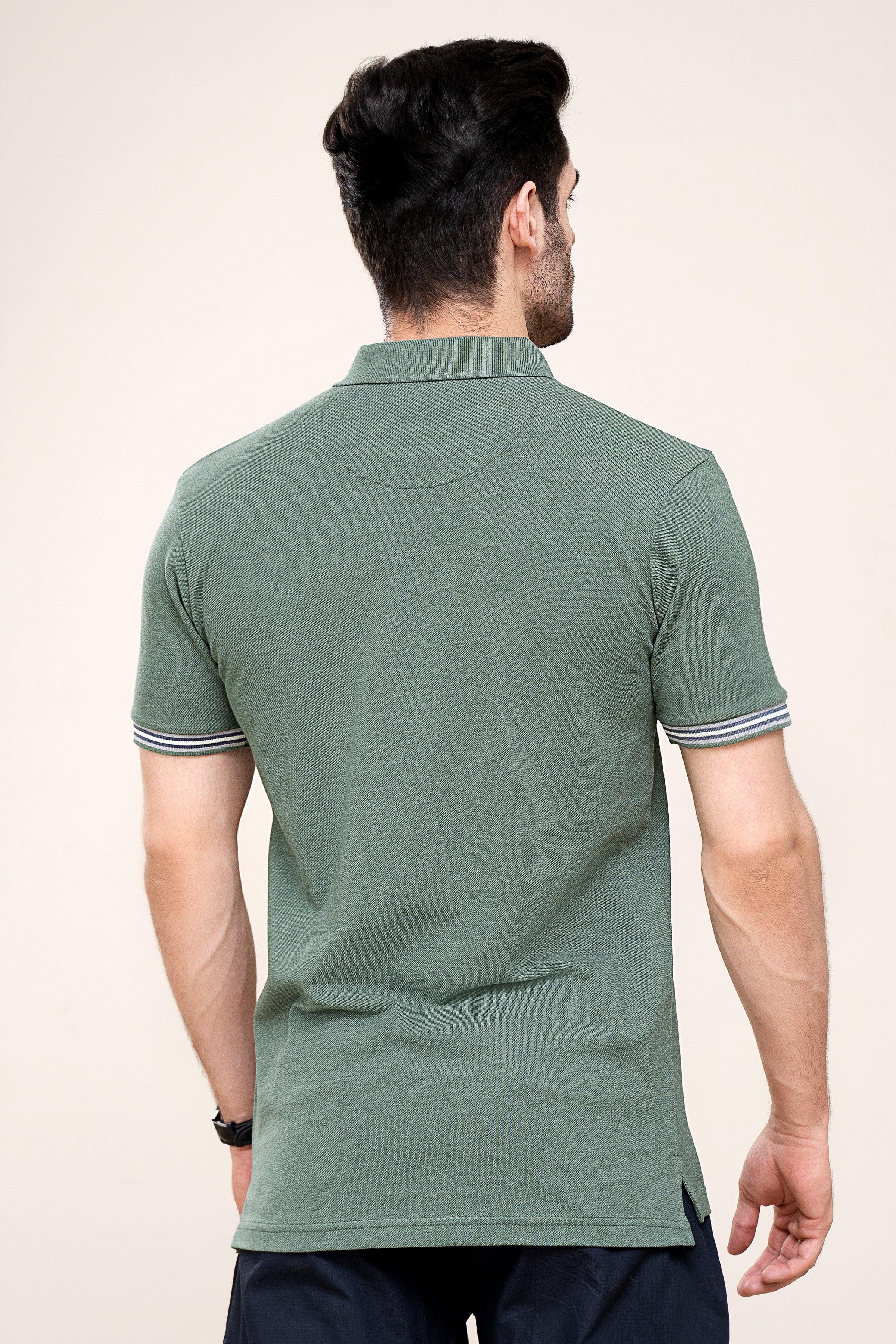 POLO SHIRT PIQUE MELANGE GREEN at Charcoal Clothing