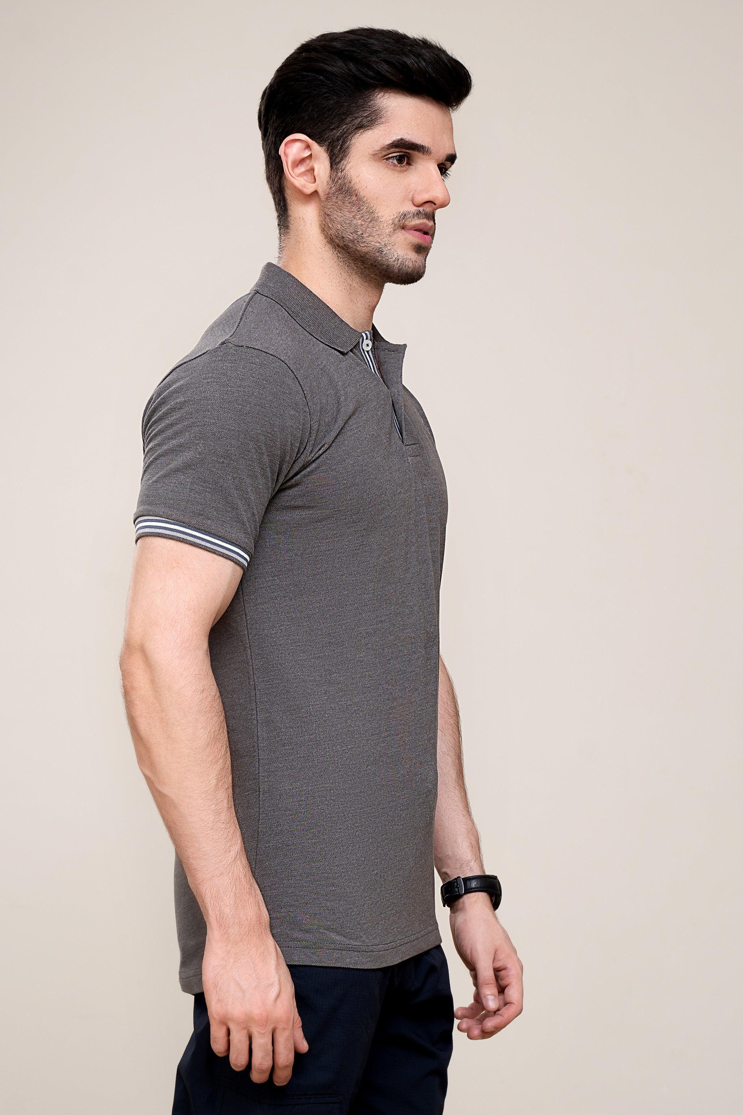 POLO SHIRT PIQUE MELANGE GREY at Charcoal Clothing