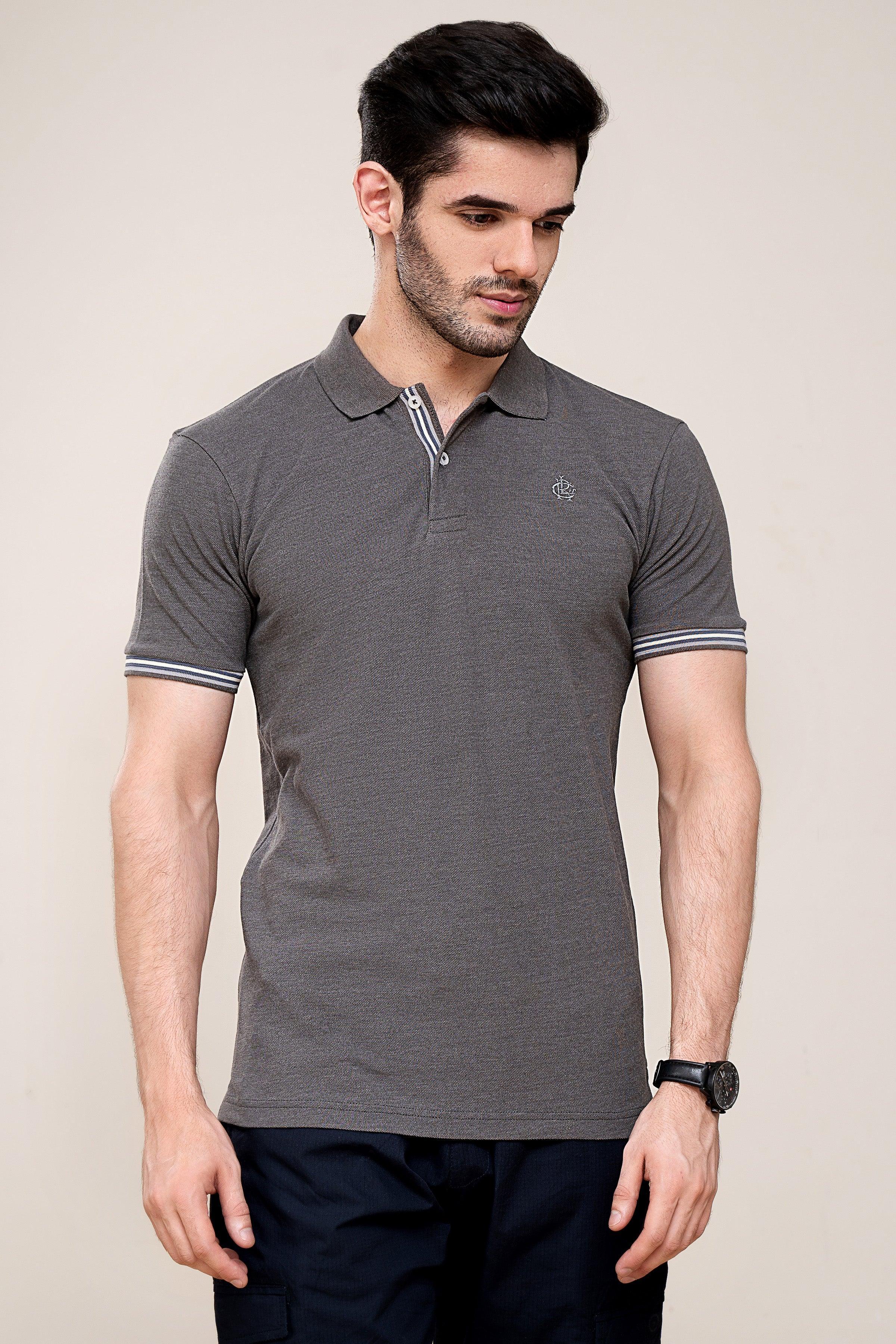 POLO SHIRT PIQUE MELANGE GREY at Charcoal Clothing