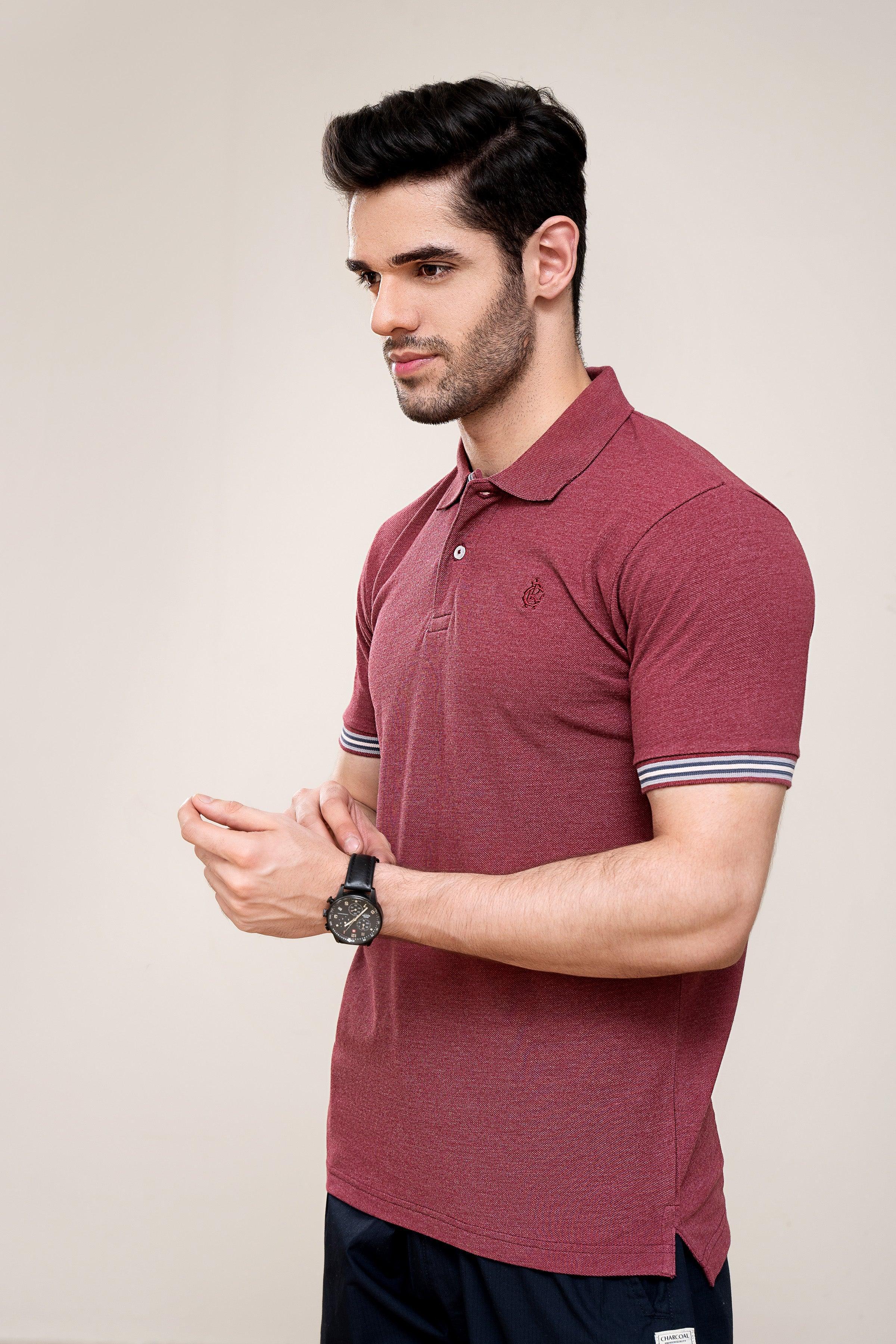 POLO SHIRT PIQUE MELANGE MAROON at Charcoal Clothing