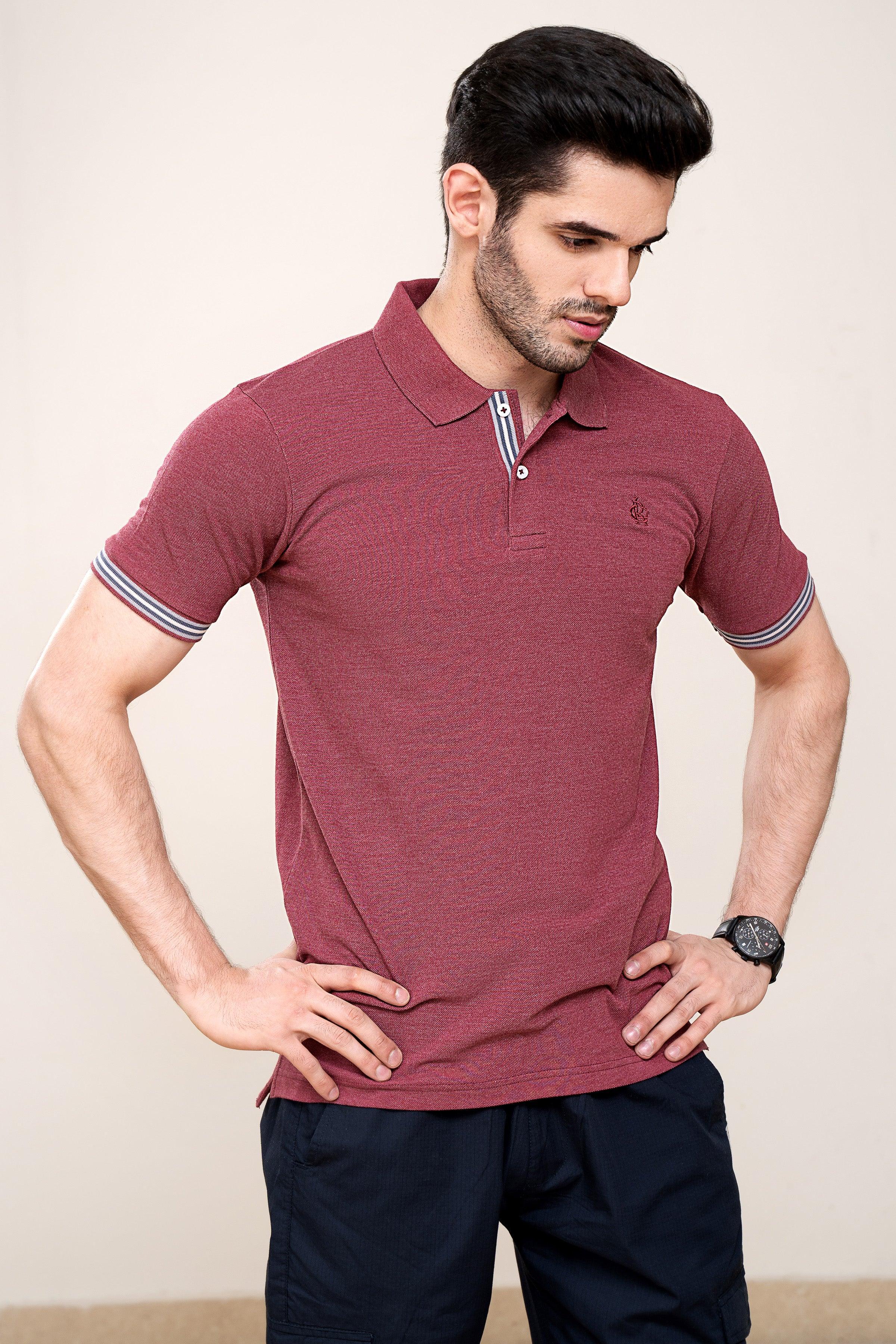 POLO SHIRT PIQUE MELANGE MAROON at Charcoal Clothing