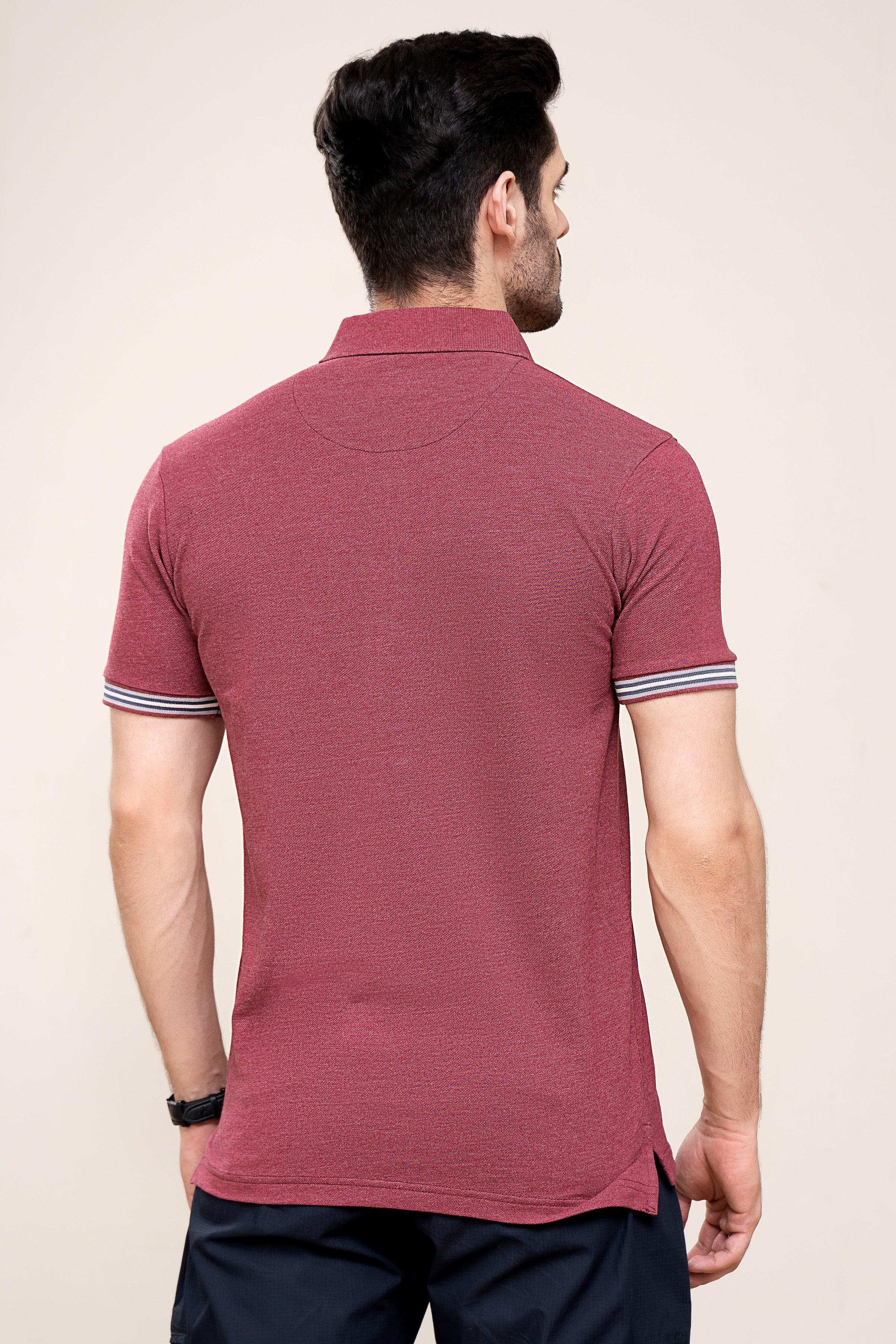 POLO SHIRT PIQUE MELANGE MAROON at Charcoal Clothing