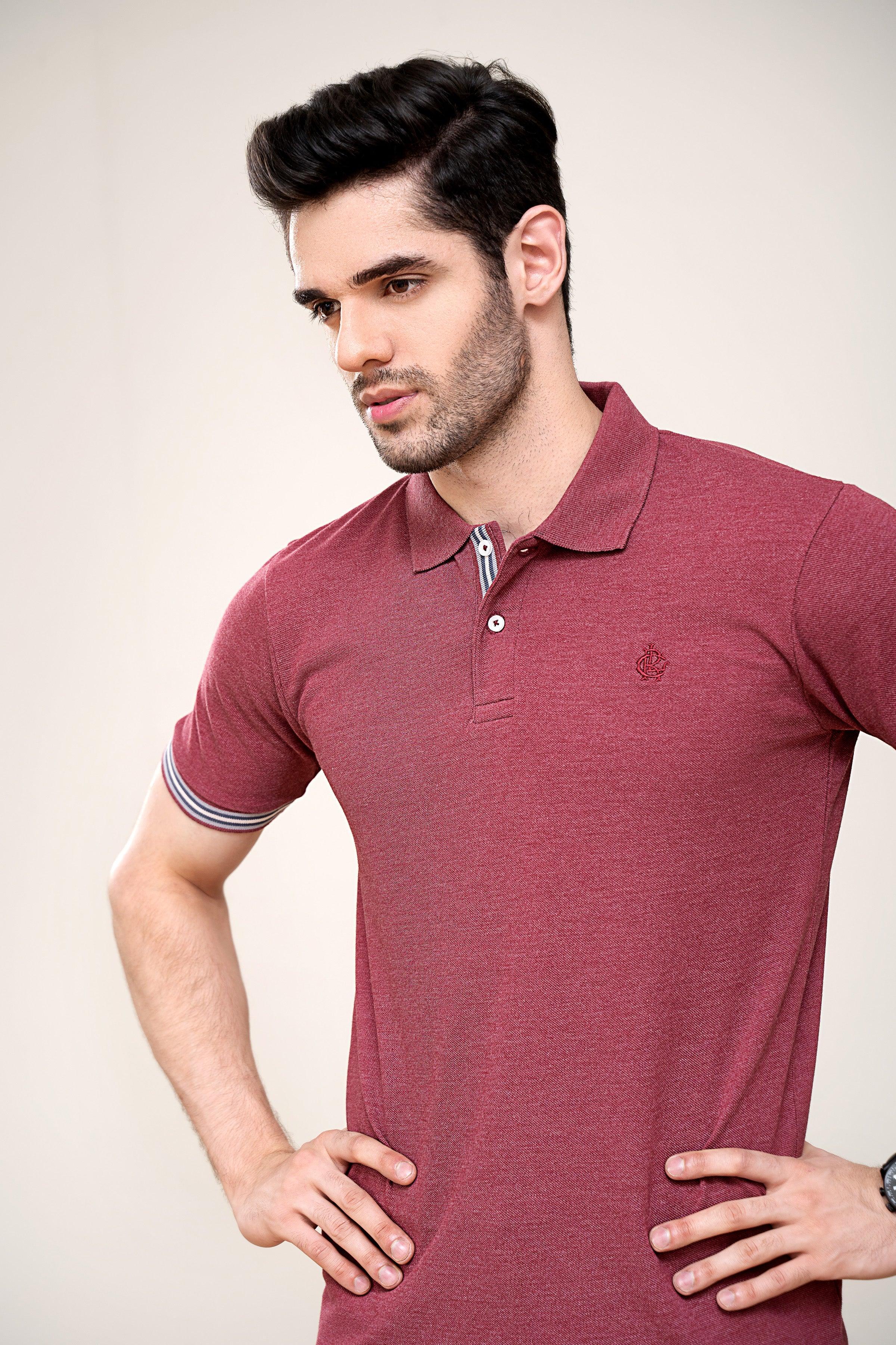 POLO SHIRT PIQUE MELANGE MAROON at Charcoal Clothing