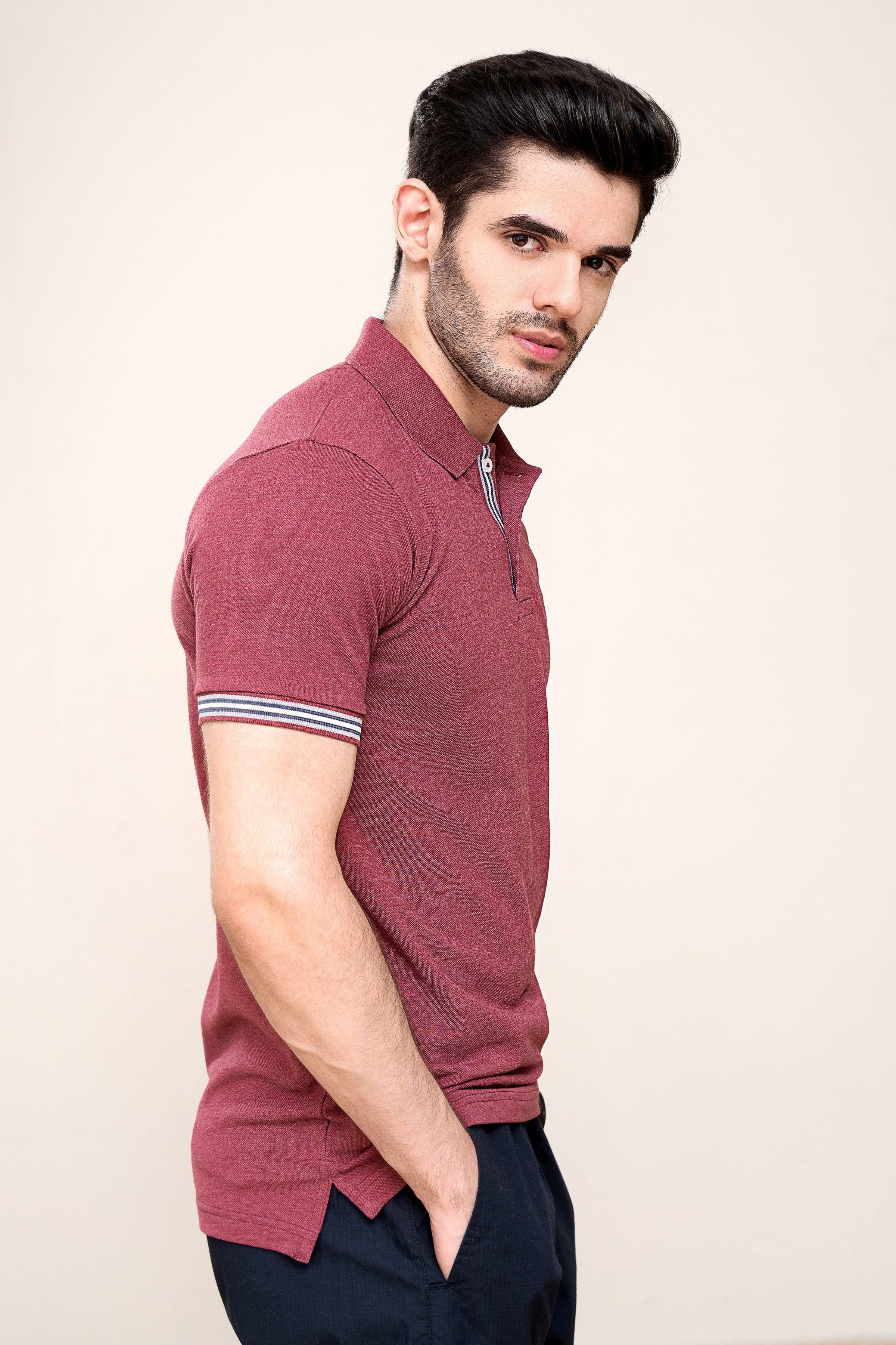 POLO SHIRT PIQUE MELANGE MAROON at Charcoal Clothing