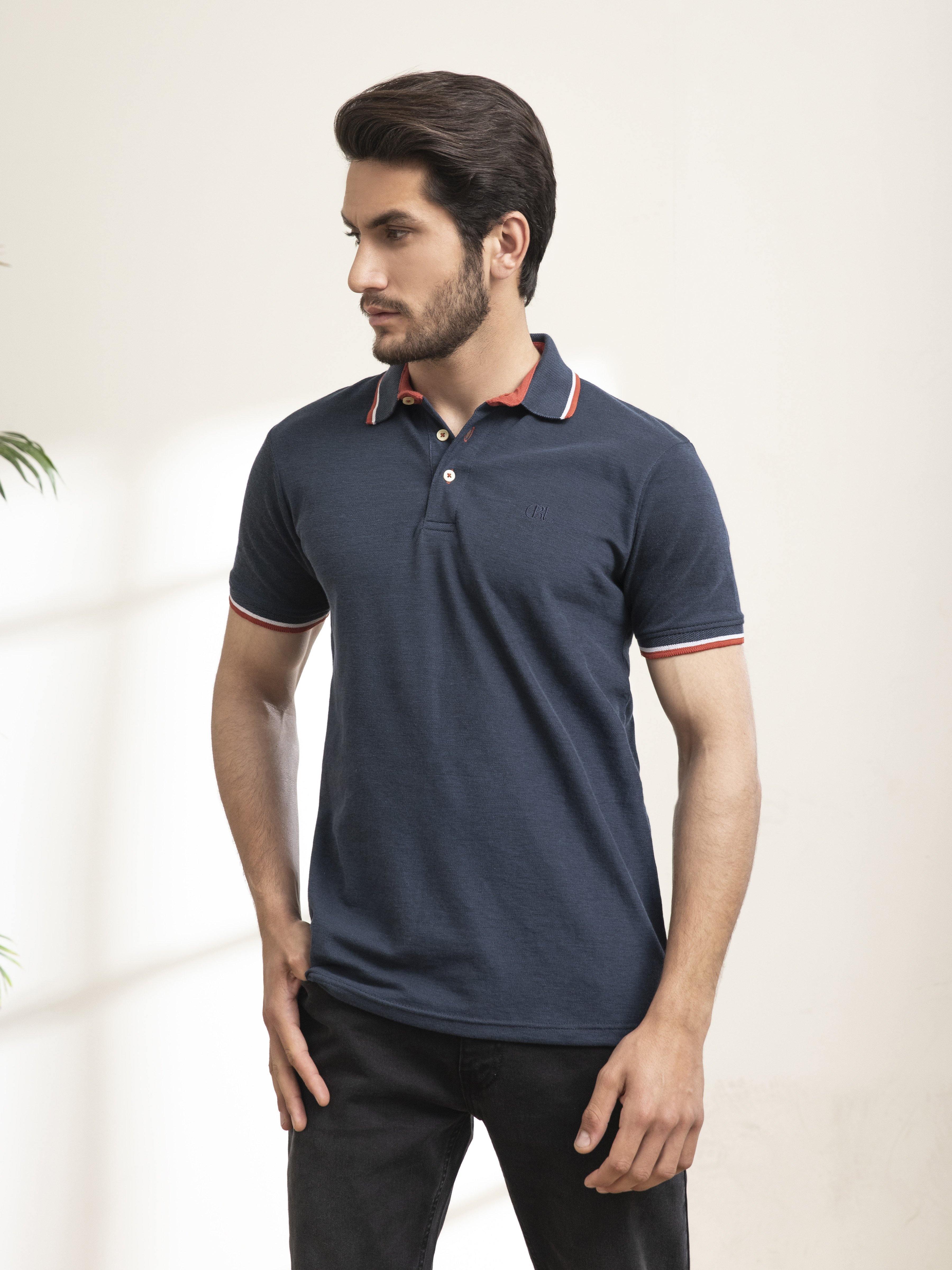 POLO SHIRT TIPPING BLUE at Charcoal Clothing
