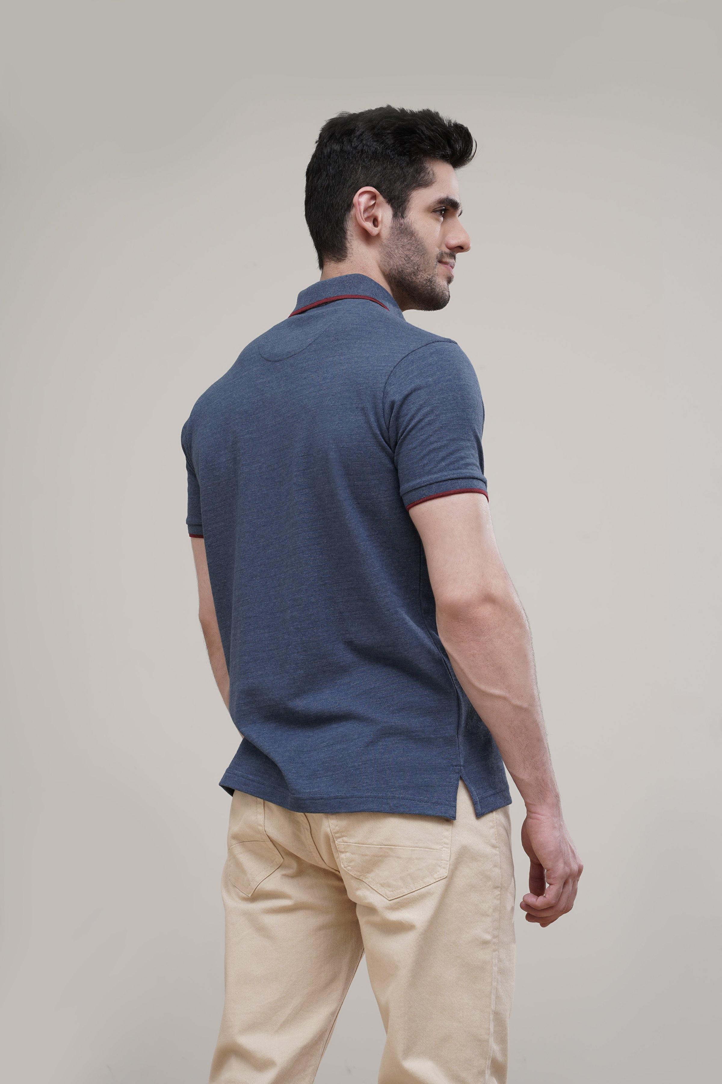 POLO SHIRT TIPPING COLLAR BLUE at Charcoal Clothing