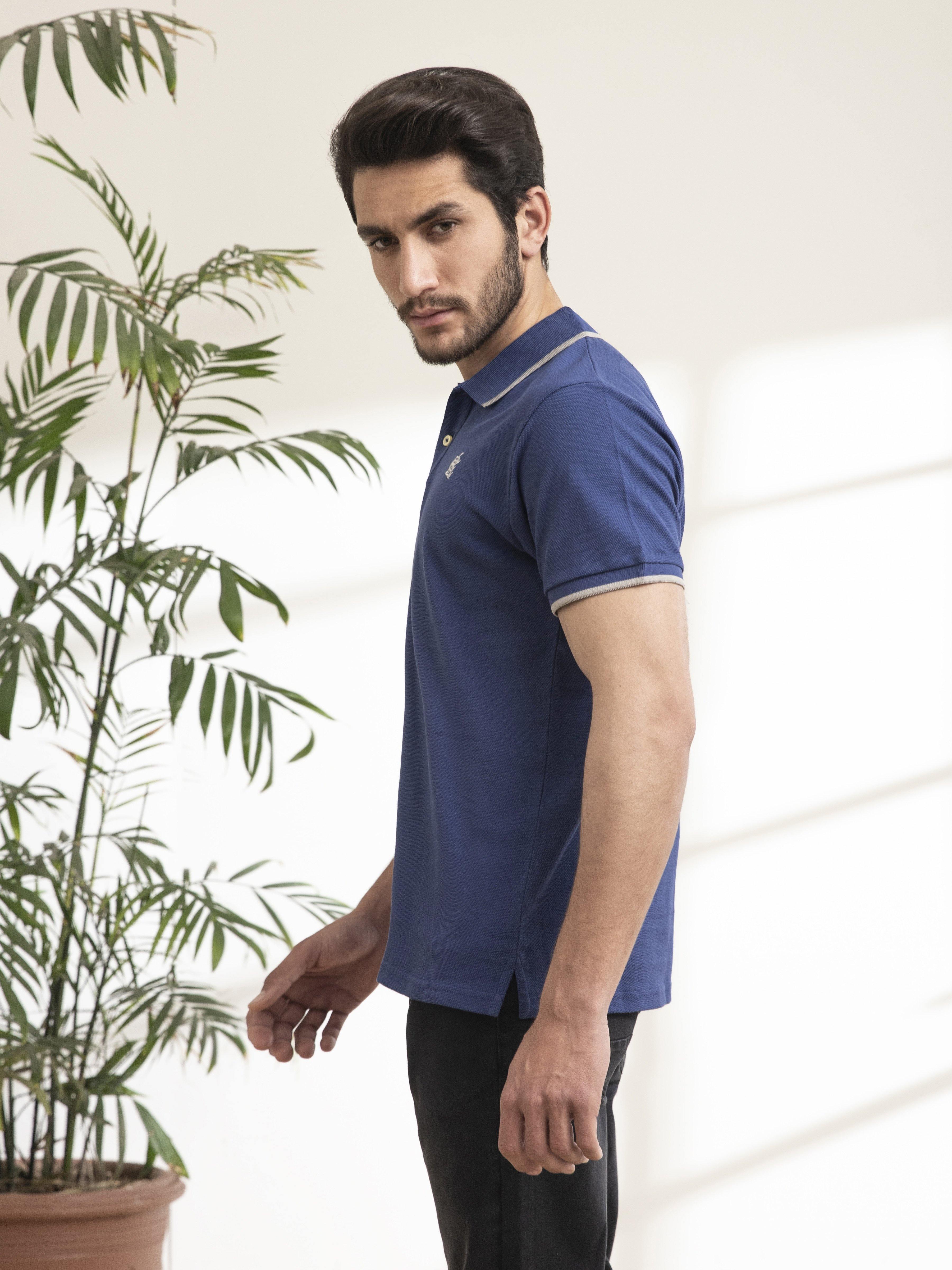 POLO SHIRT TIPPING COLLAR INK BLUE at Charcoal Clothing