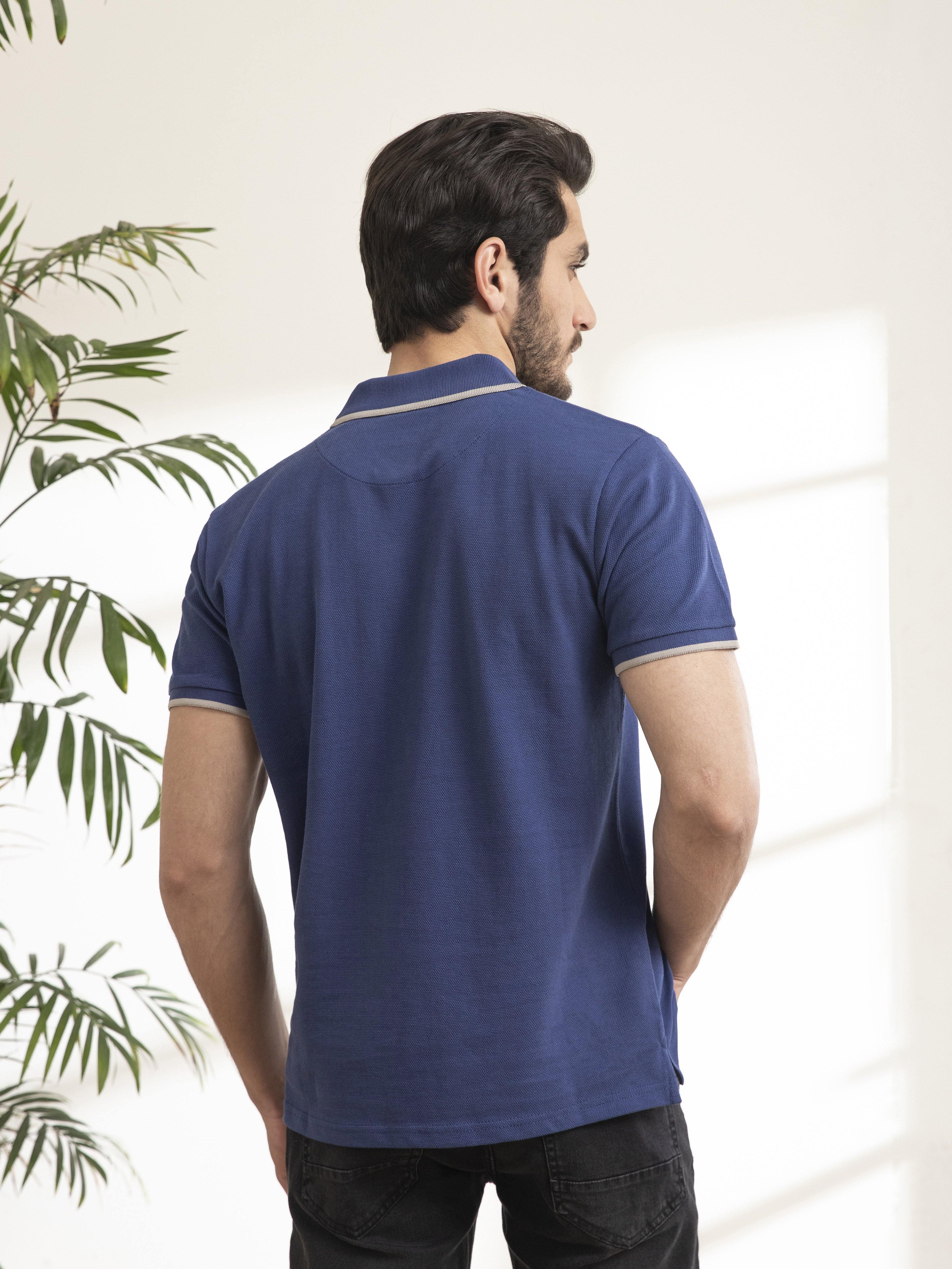 POLO SHIRT TIPPING COLLAR INK BLUE at Charcoal Clothing