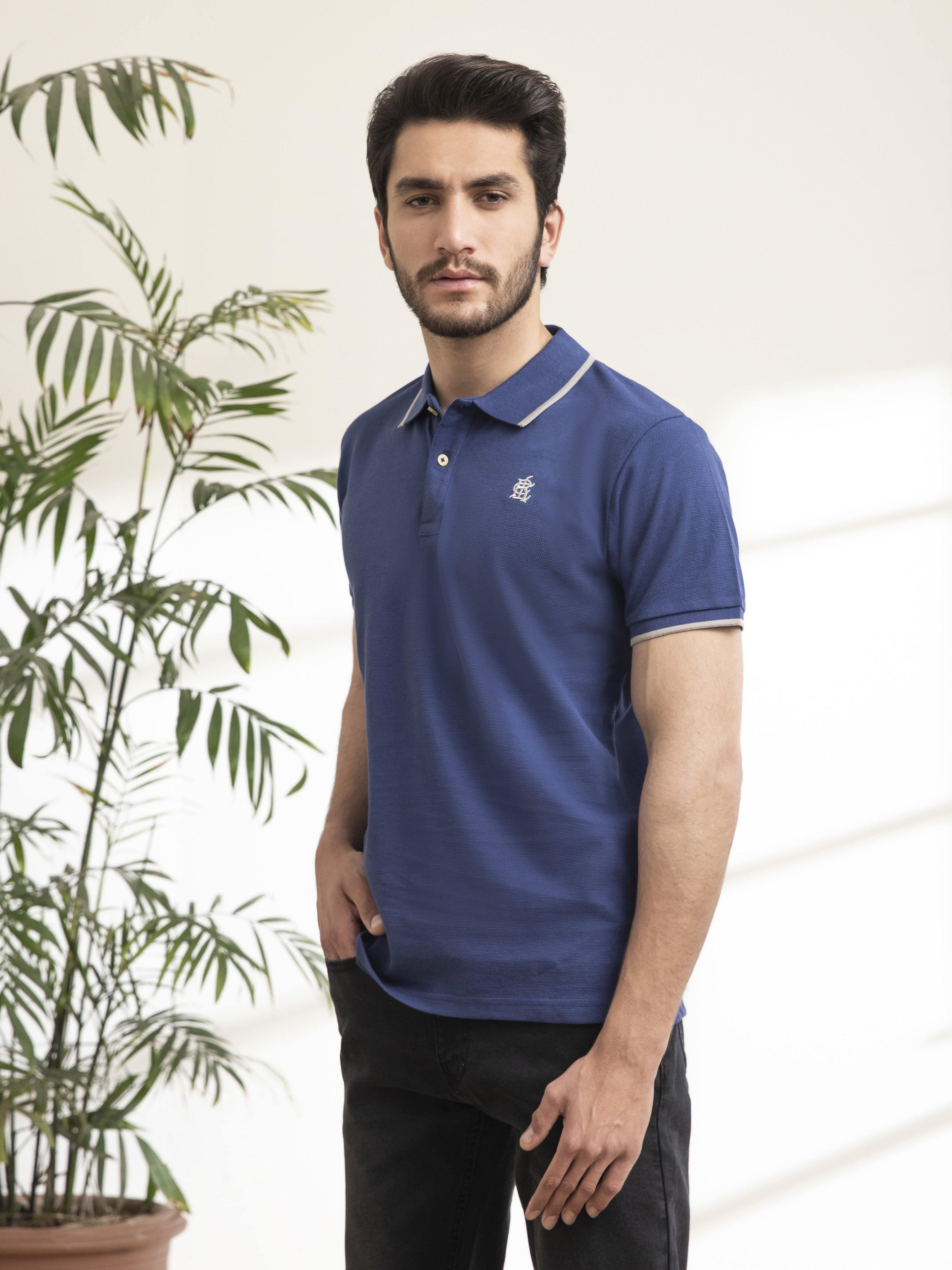 POLO SHIRT TIPPING COLLAR INK BLUE at Charcoal Clothing