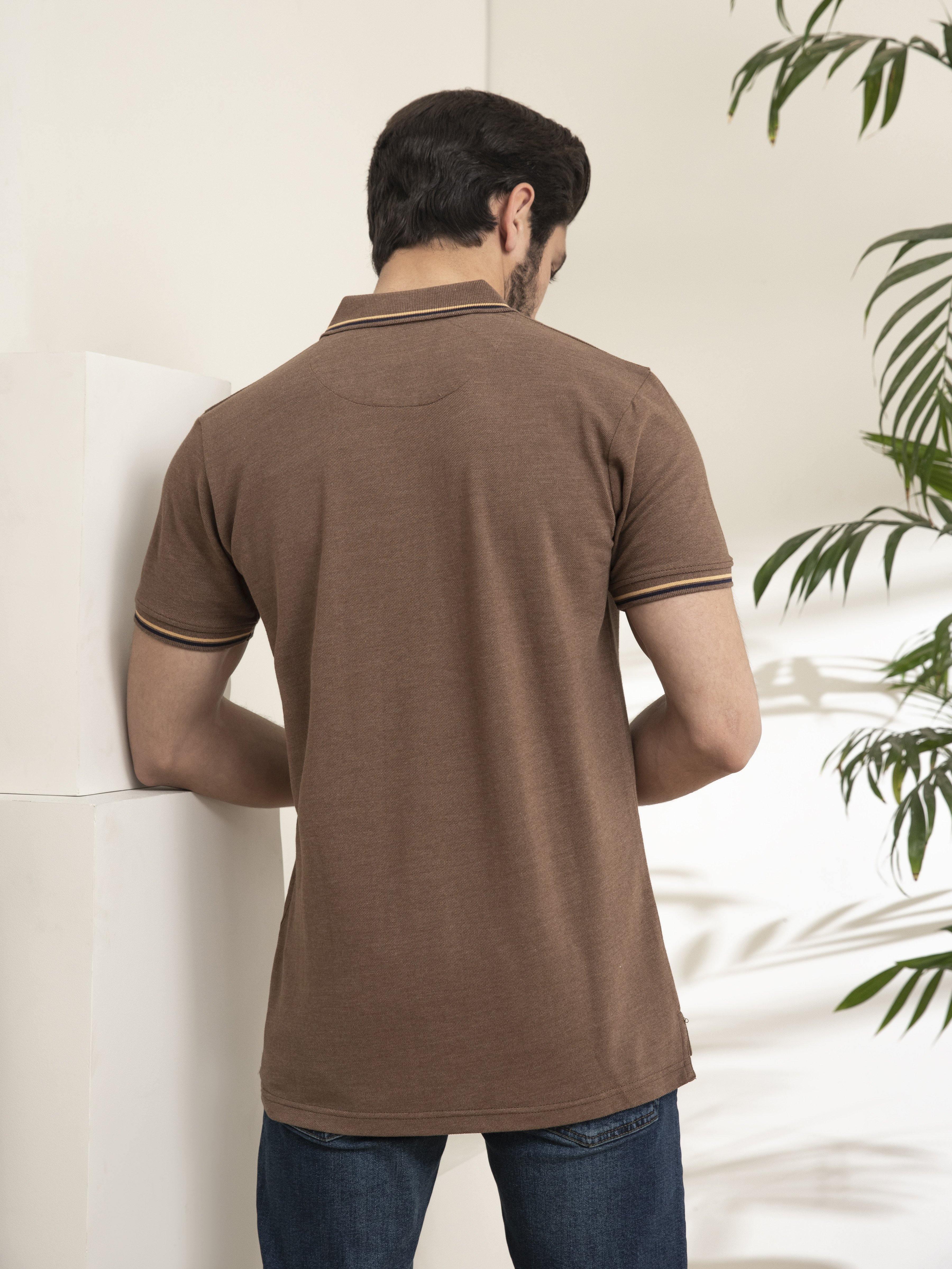 POLO SHIRT TIPPING COLLAR KHAKI at Charcoal Clothing