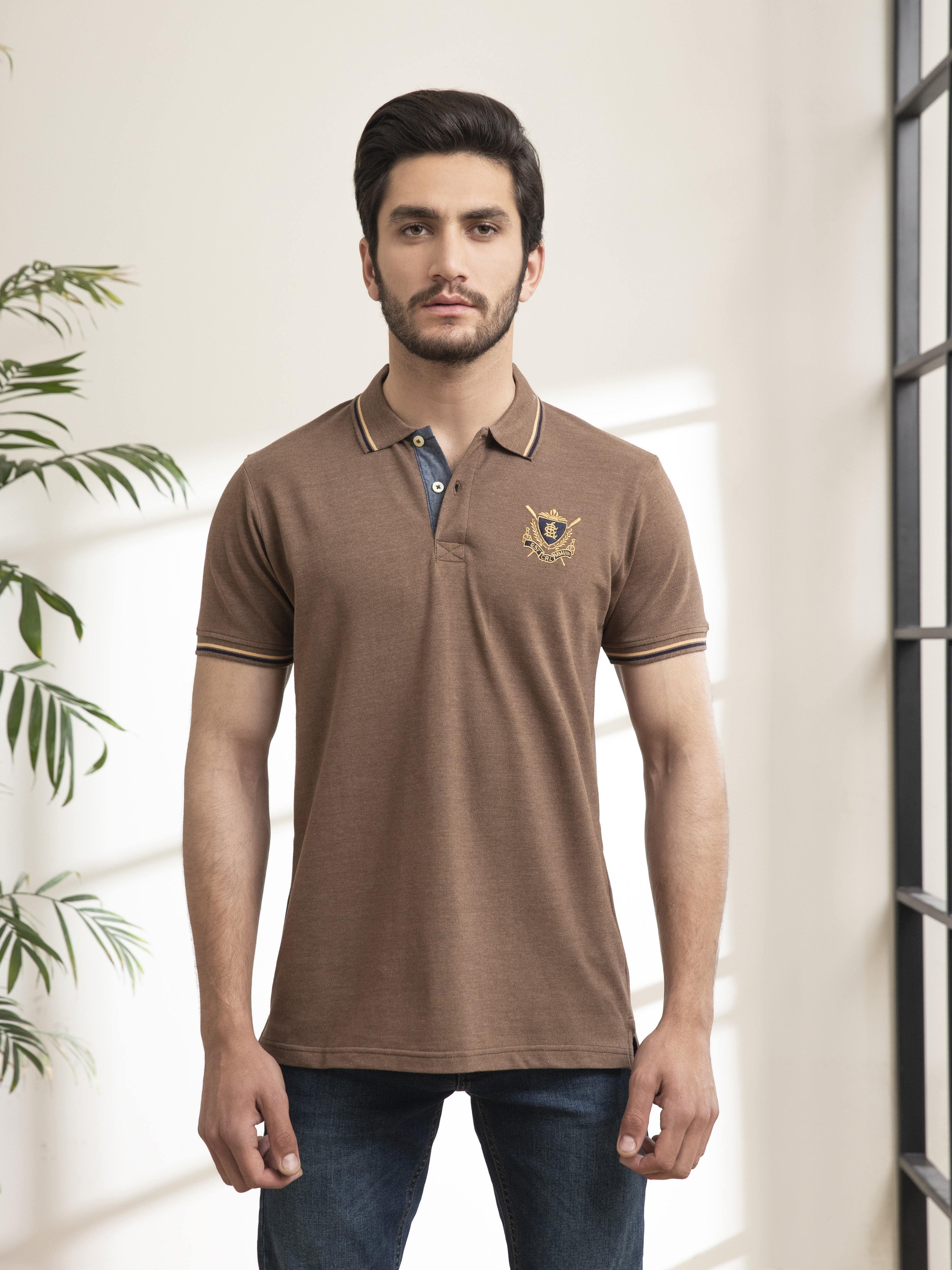 POLO SHIRT TIPPING COLLAR KHAKI at Charcoal Clothing