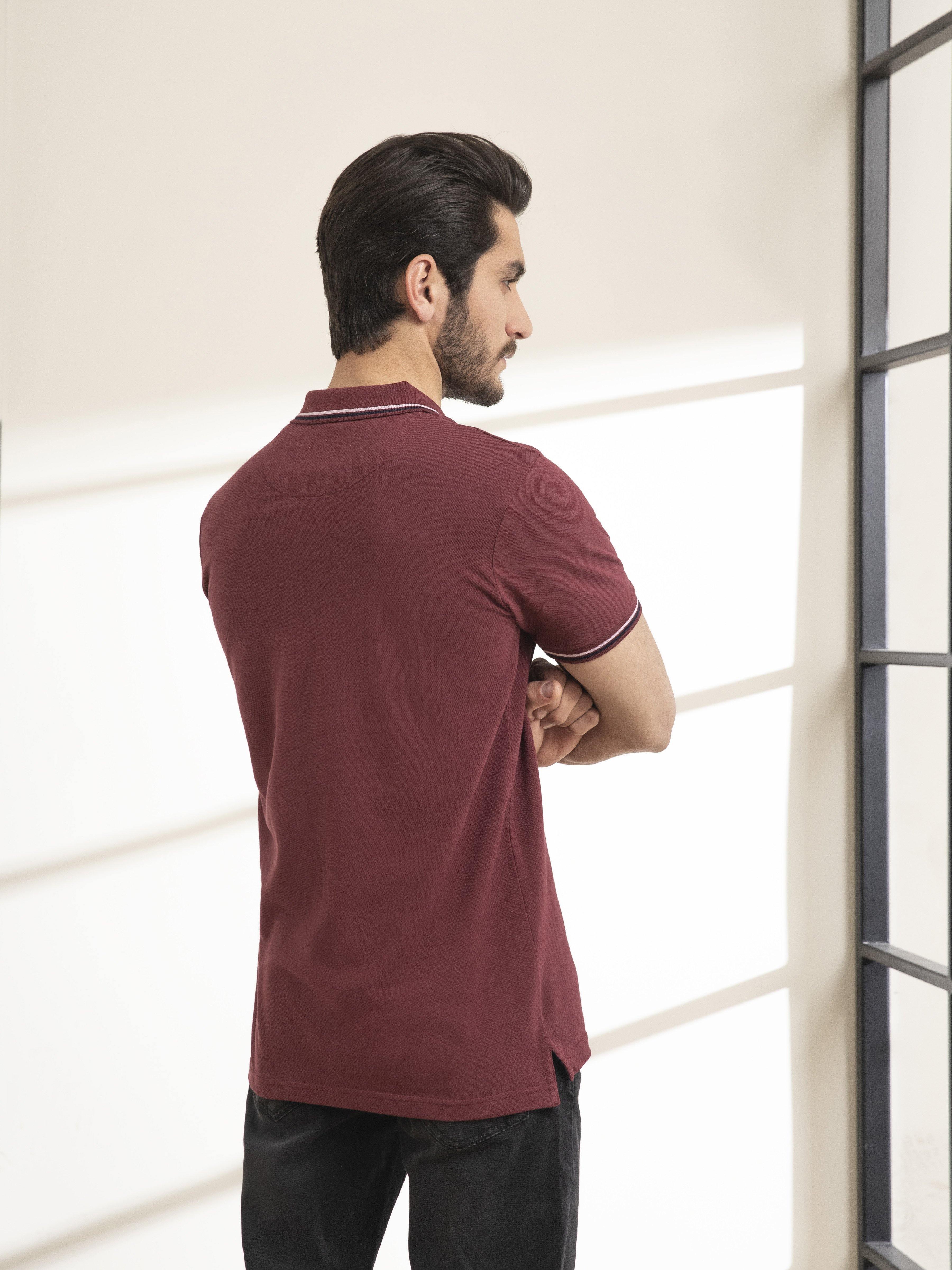 POLO SHIRT TIPPING COLLAR MAROON at Charcoal Clothing