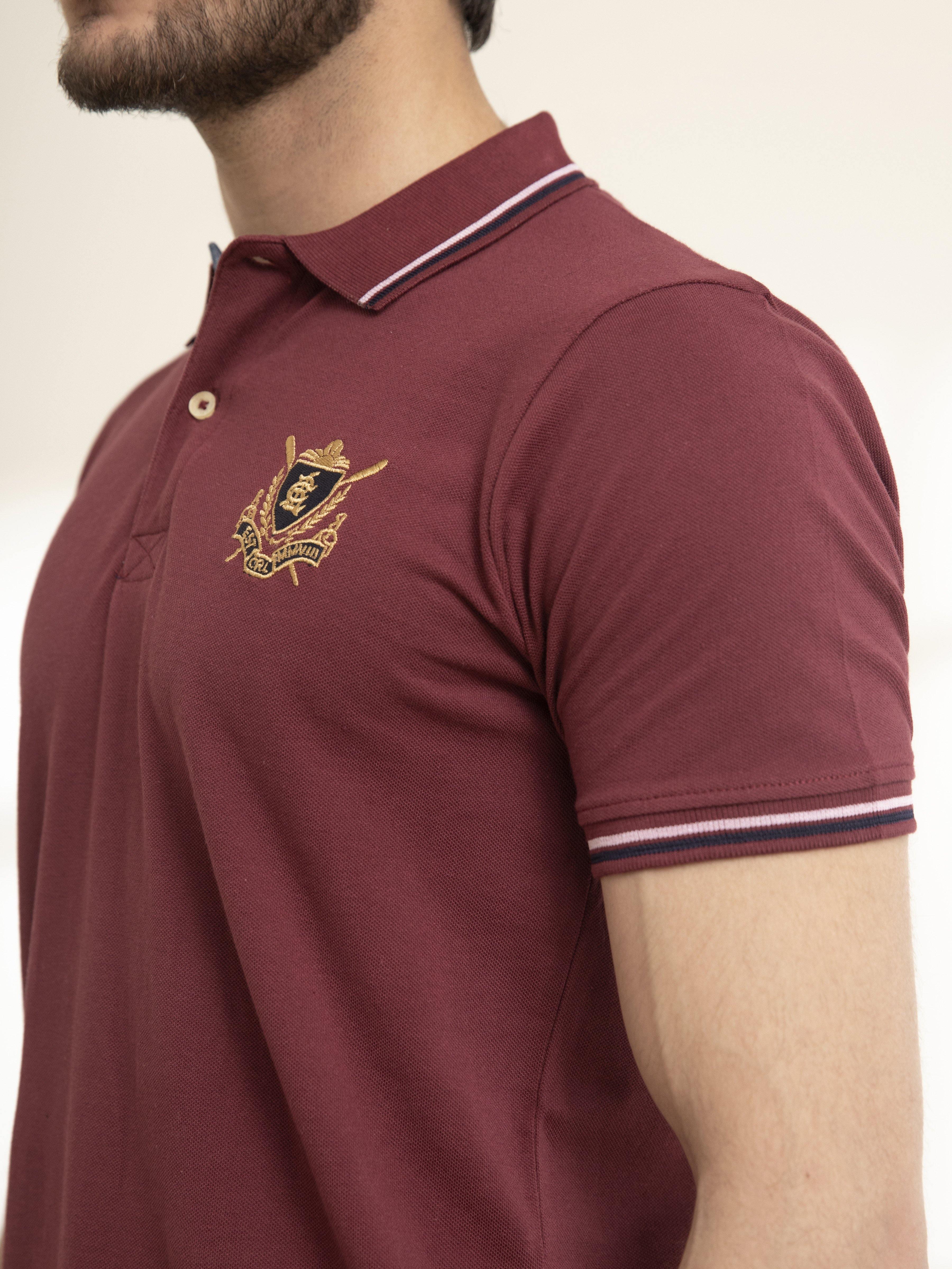 POLO SHIRT TIPPING COLLAR MAROON at Charcoal Clothing