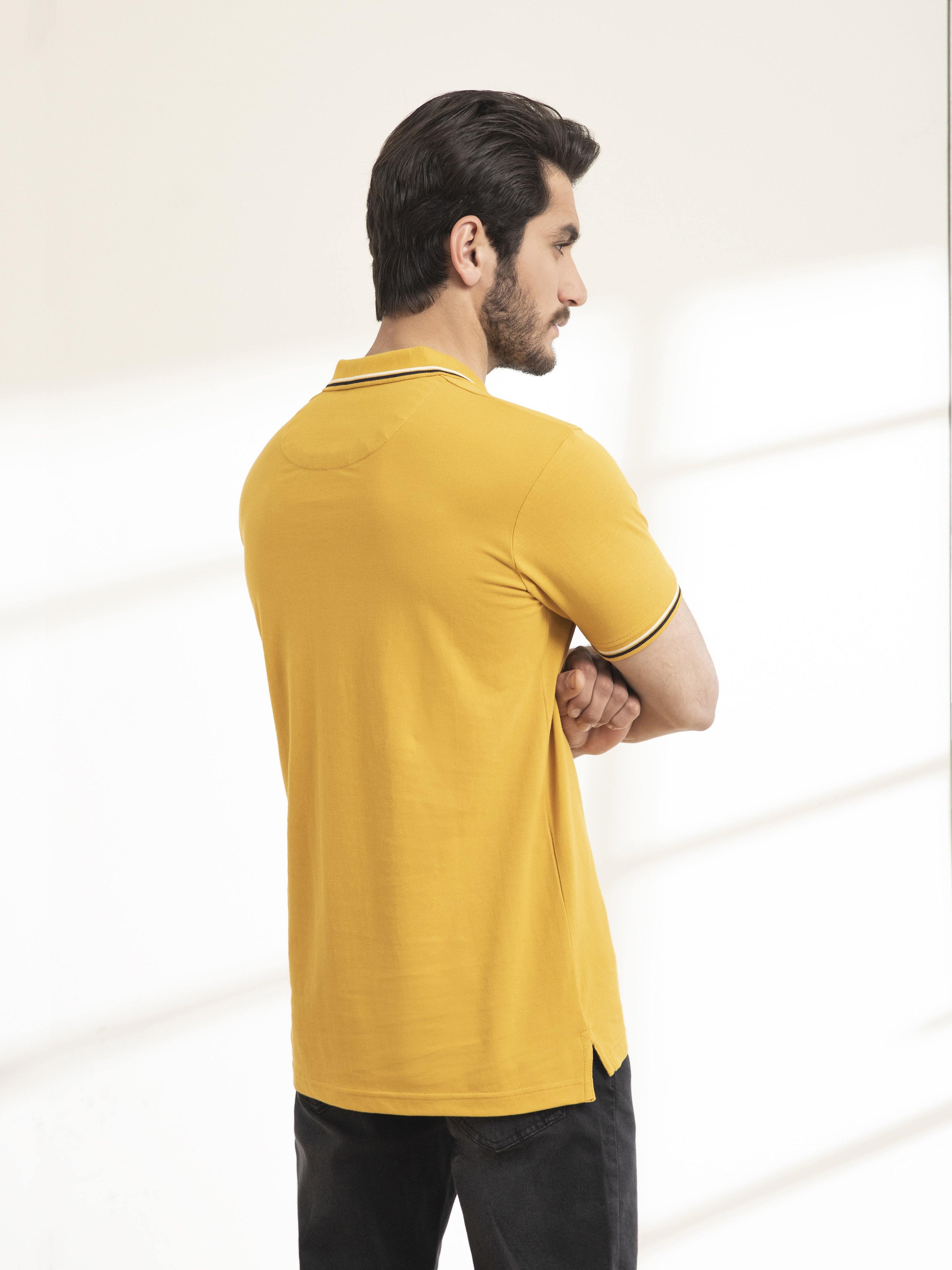 POLO SHIRT TIPPING COLLAR MUSTARD at Charcoal Clothing