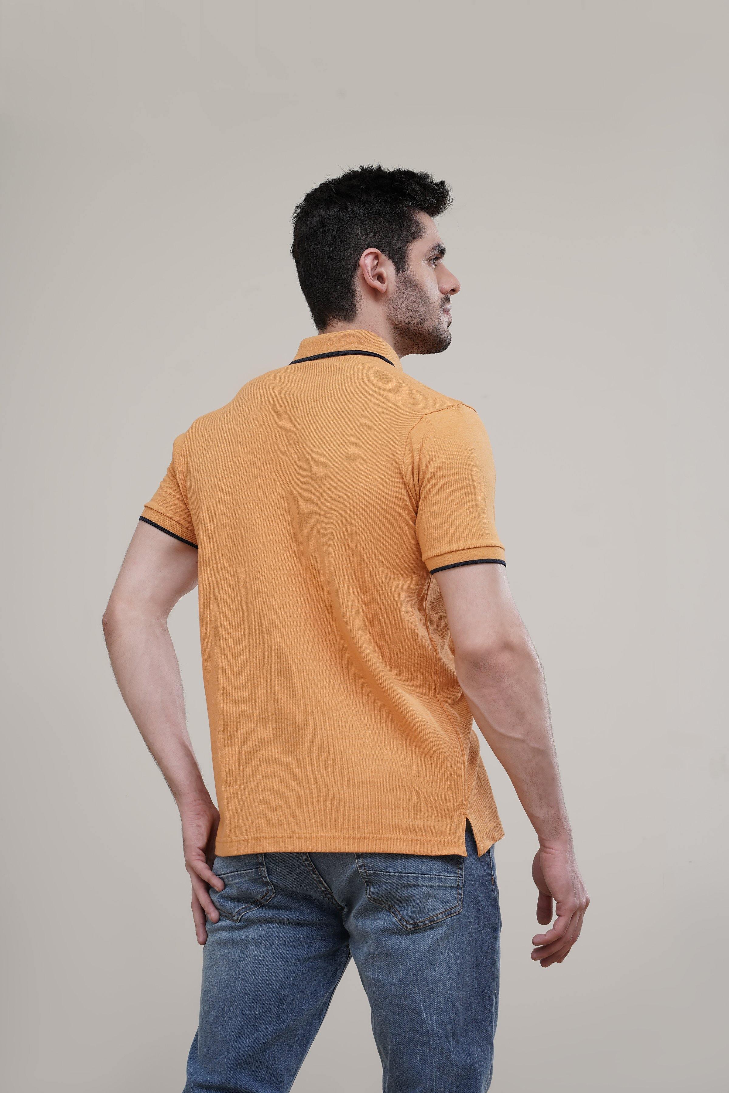 POLO SHIRT TIPPING COLLAR MUSTARD at Charcoal Clothing