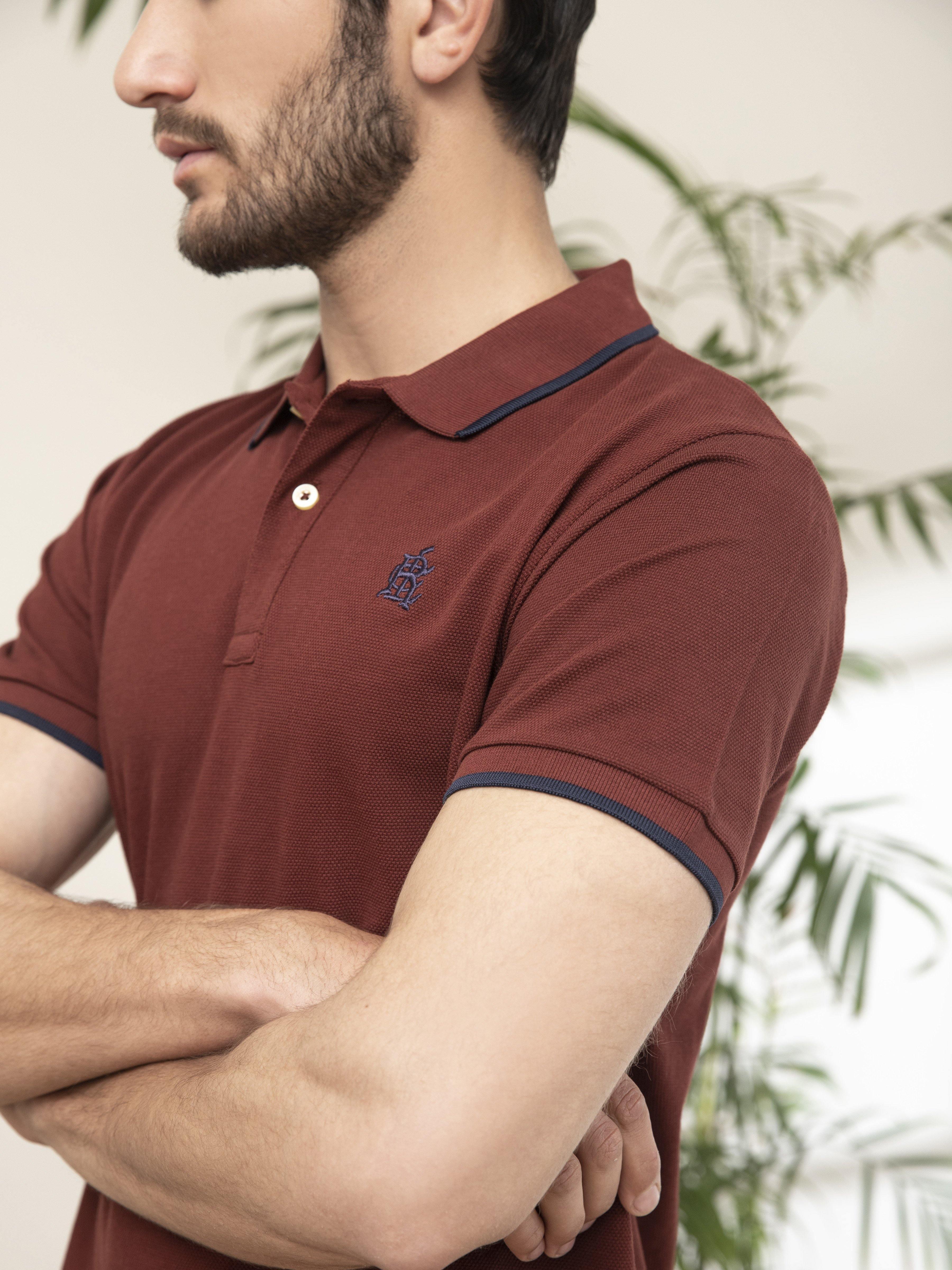POLO SHIRT TIPPING COLLAR RUST at Charcoal Clothing